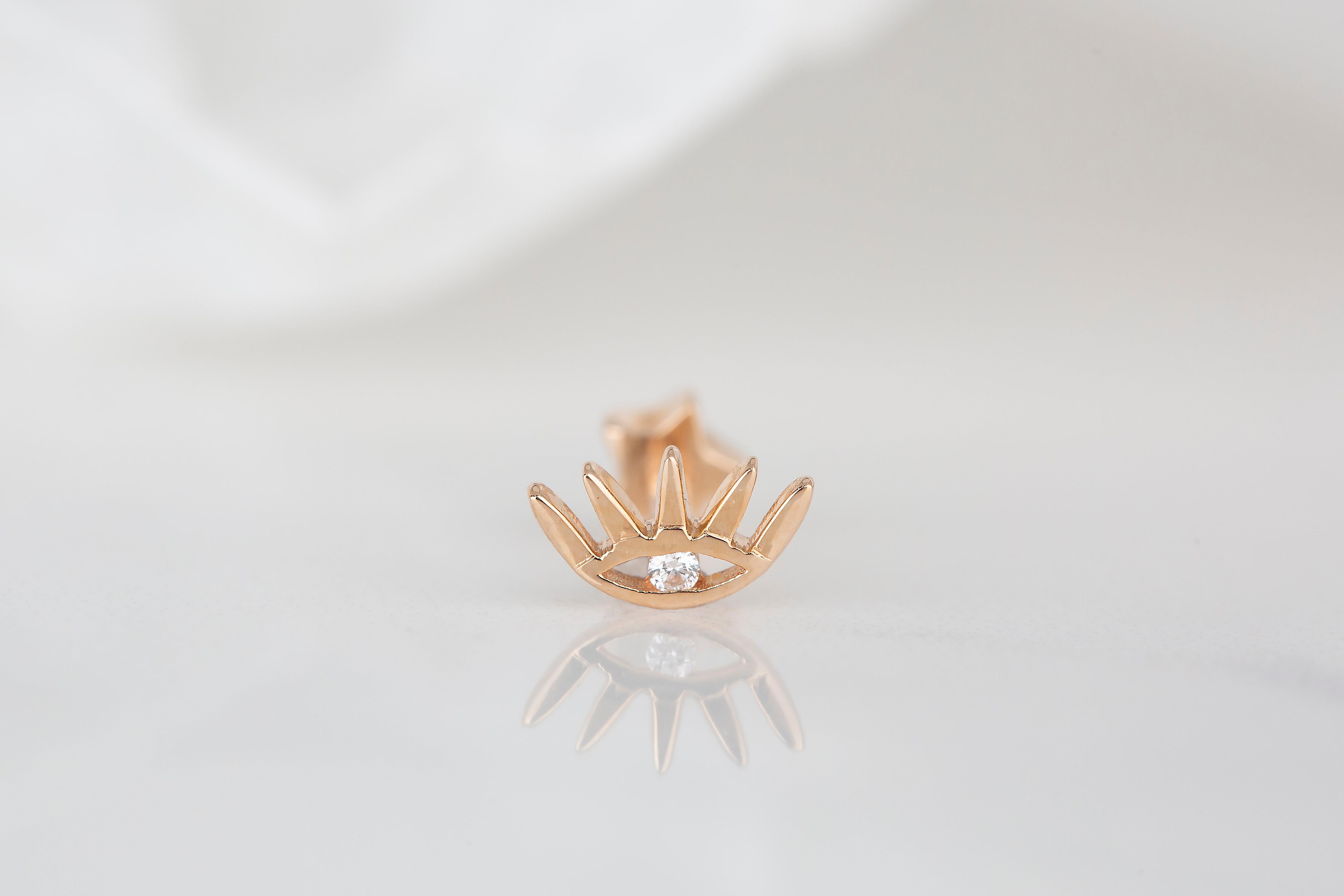 14K Gold 0,02 Karat Diamant-Ohrring mit Auge durchbohrt, Gold-Diamant-Ohrring Damen im Angebot