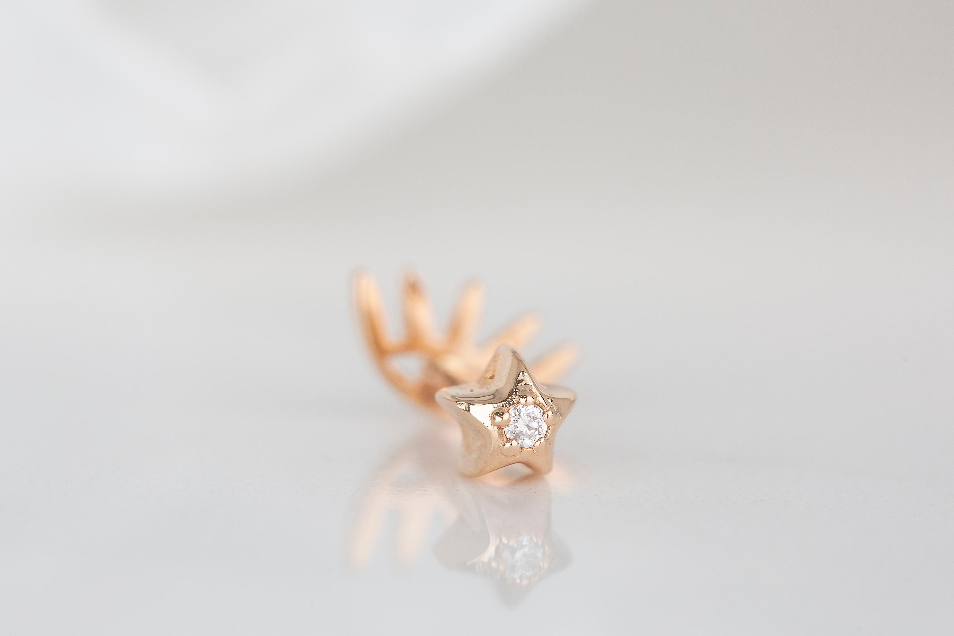 14K Gold 0,02 Karat Diamant-Ohrring mit Auge durchbohrt, Gold-Diamant-Ohrring im Angebot 3