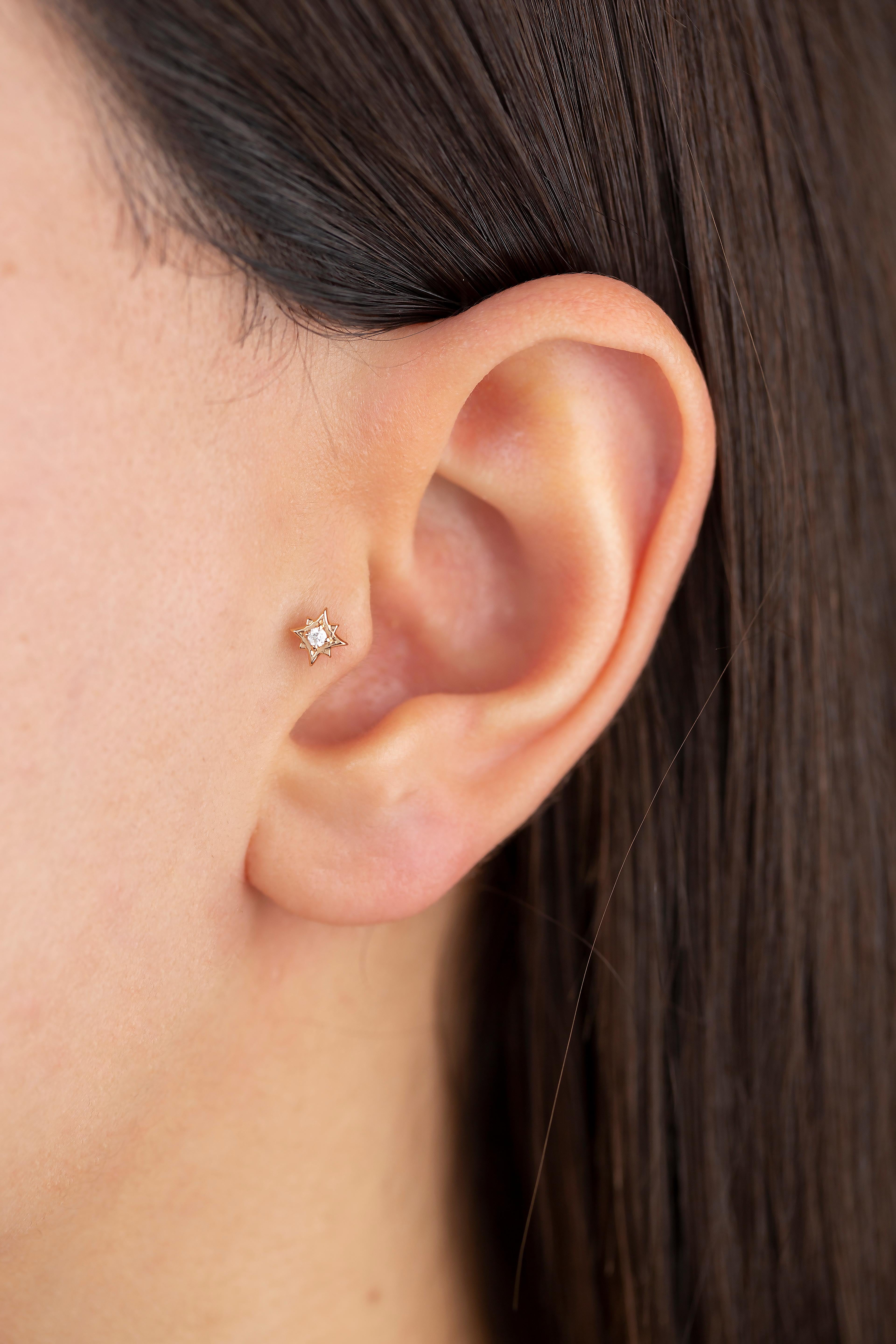 14K Gold 0.03 Ct Diamond North Star Piercing, Gold North Star Diamond Earring

You can use the piercing as an earring too! Also this piercing is suitable for tragus, nose, helix, lobe, flat, medusa, monreo, labret and stud.

This piercing was made