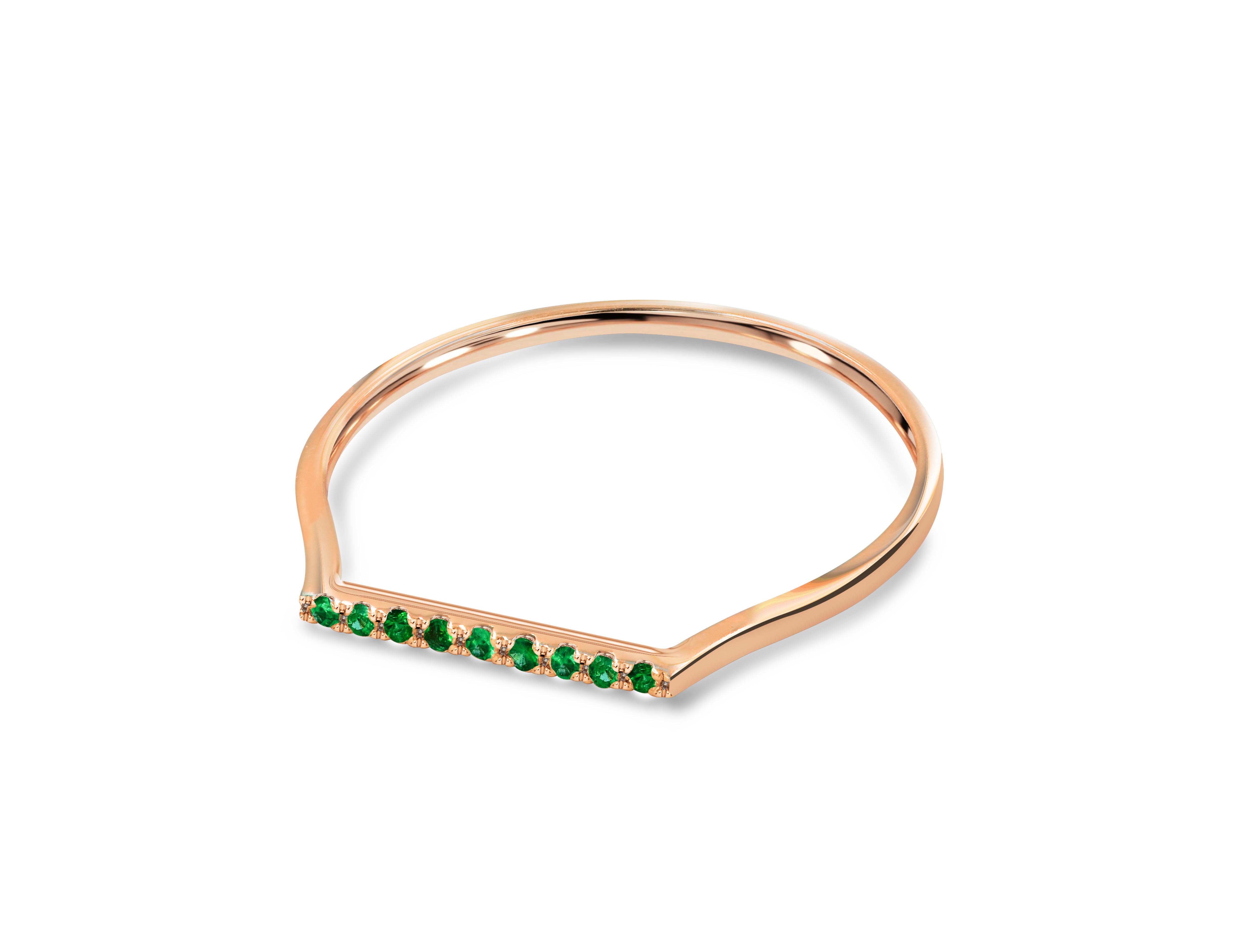 For Sale:  14k Solid Gold Natural Emerald Ring Thin Emerald Stacking Ring 2