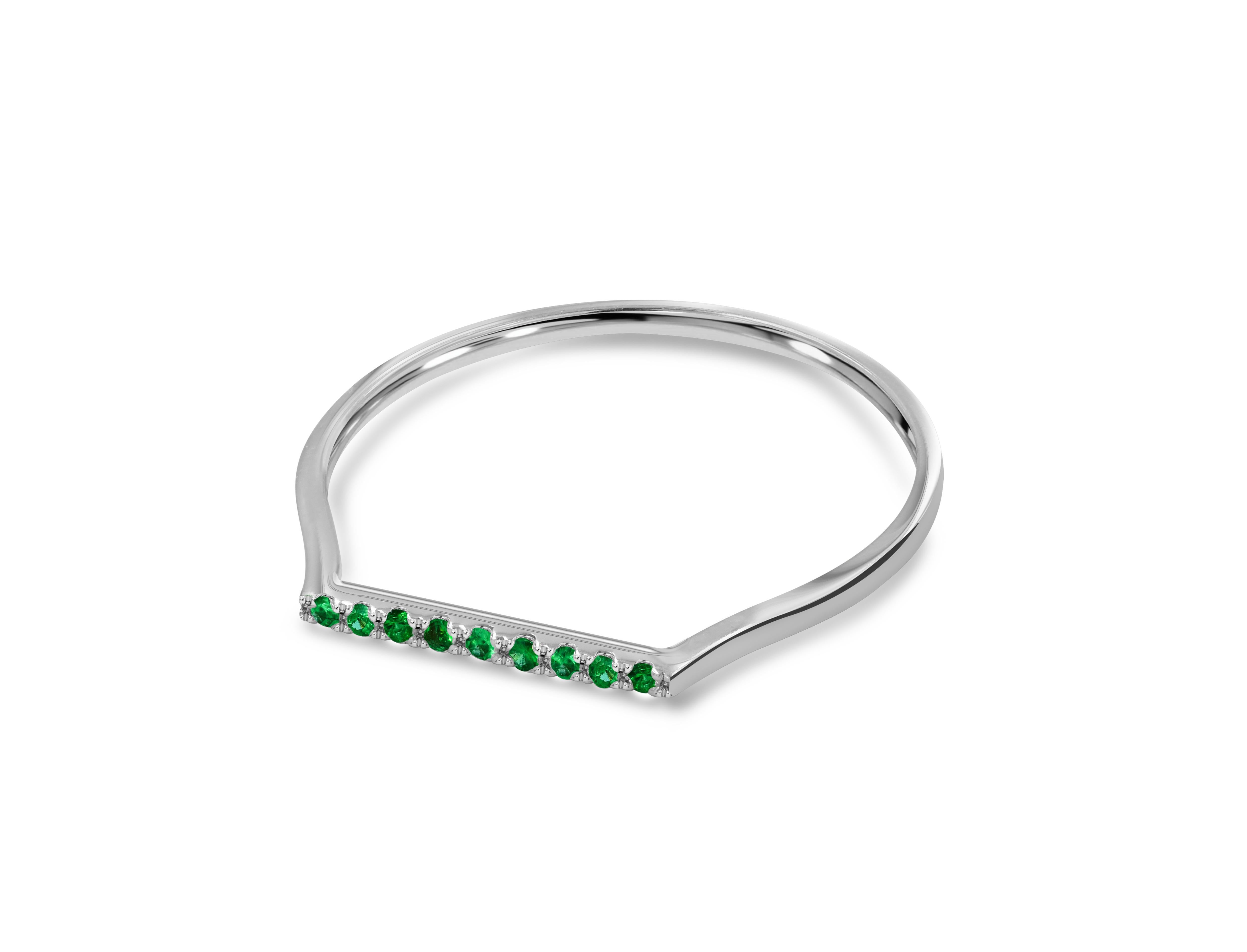 For Sale:  14k Solid Gold Natural Emerald Ring Thin Emerald Stacking Ring 4