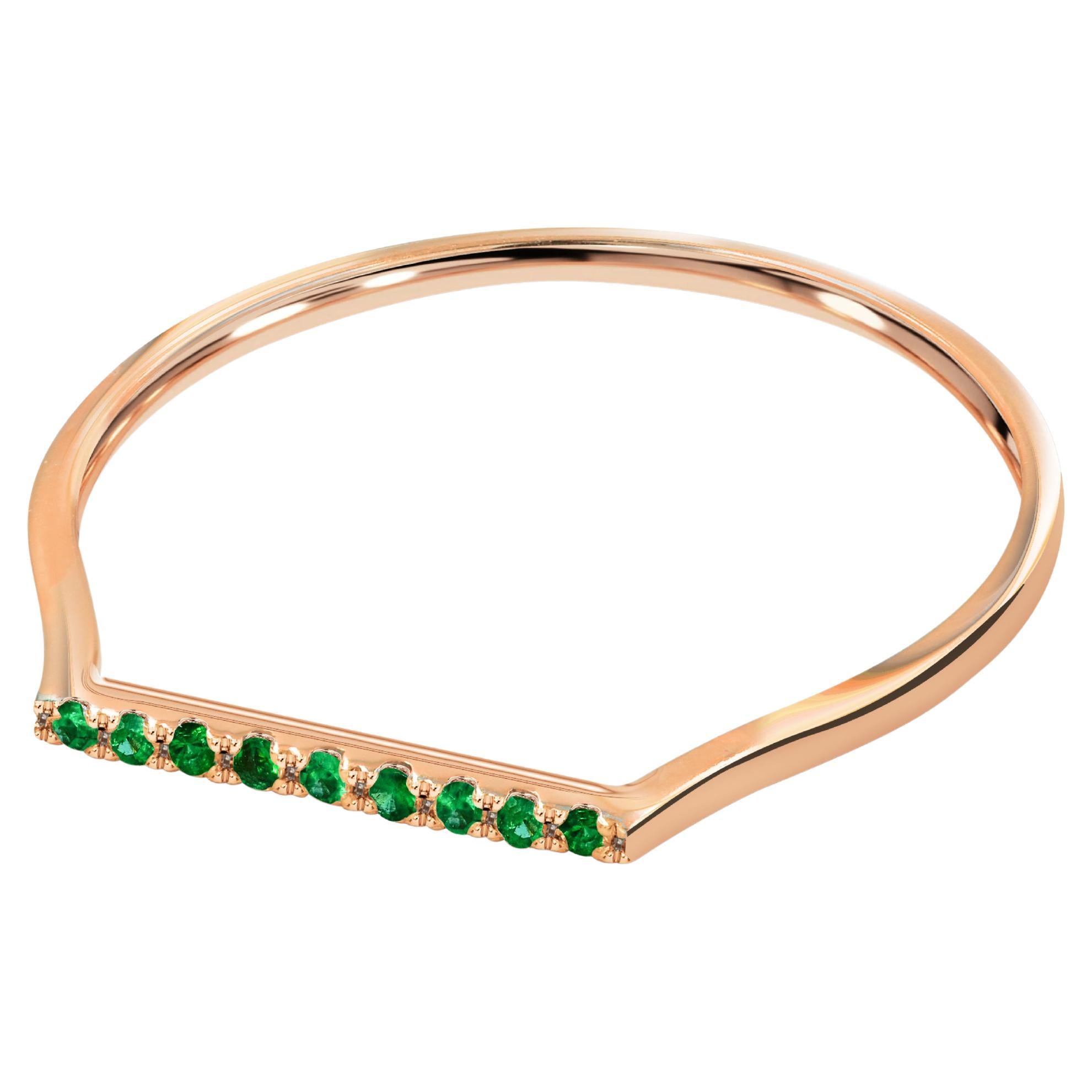 For Sale:  14k Solid Gold Natural Emerald Ring Thin Emerald Stacking Ring