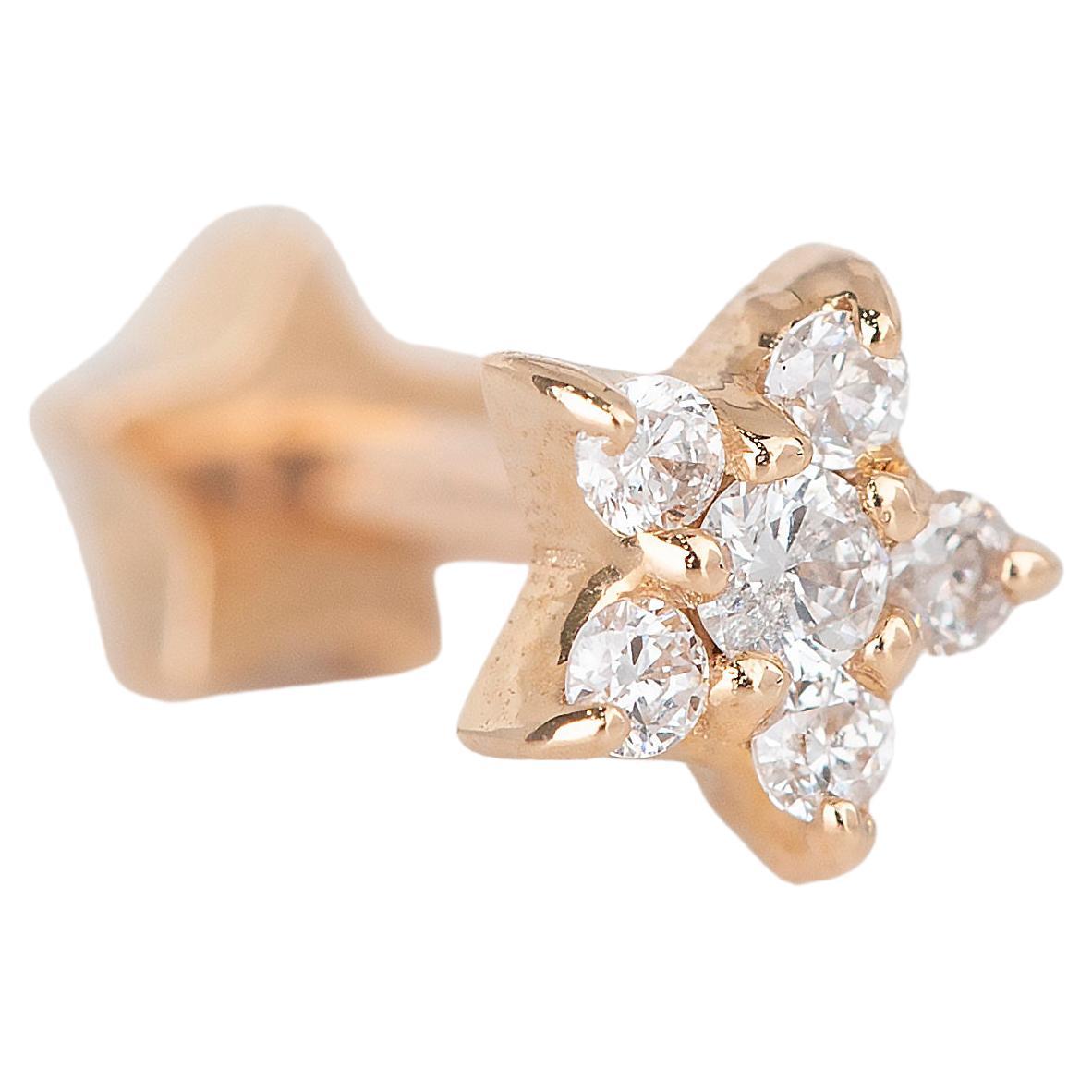 14K Gold 0.05 Ct Diamond Star Piercing, Gold Diamond Star Earring For Sale