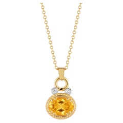 Oro 14K 0,05 ct. tw. Ciondolo ovale con citrino da 2,45 carati, 8x10 mm, con chiusura a scorrimento