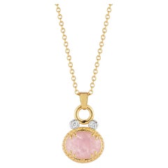 14K Gold 0.05 ct. tw. Dia. & 2.45CT 8x10mm Rose Quartz Oval Pendant Slide