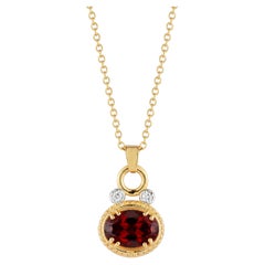 14K Gold 0.05 ct. tw. Dia. & 2.5CT 8x10mm Garnet Oval Pendant Slide