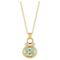 Oro 14K 0,05 ct. tw. Ciondolo ovale con ametista verde da 2,5 carati, 8x10 mm, con chiusura a scorrimento