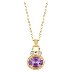 14K Gold 0,05 ct. tw. Durchmesser und 2,7 Karat, 8 × 10 mm, ovaler Amethyst-Anhänger mit Schiebeverschluss