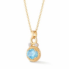 14K Gold 0.05 ct. tw. Dia. & 3.0CT 8x10mm Blue Topaz Oval Pendant Slide