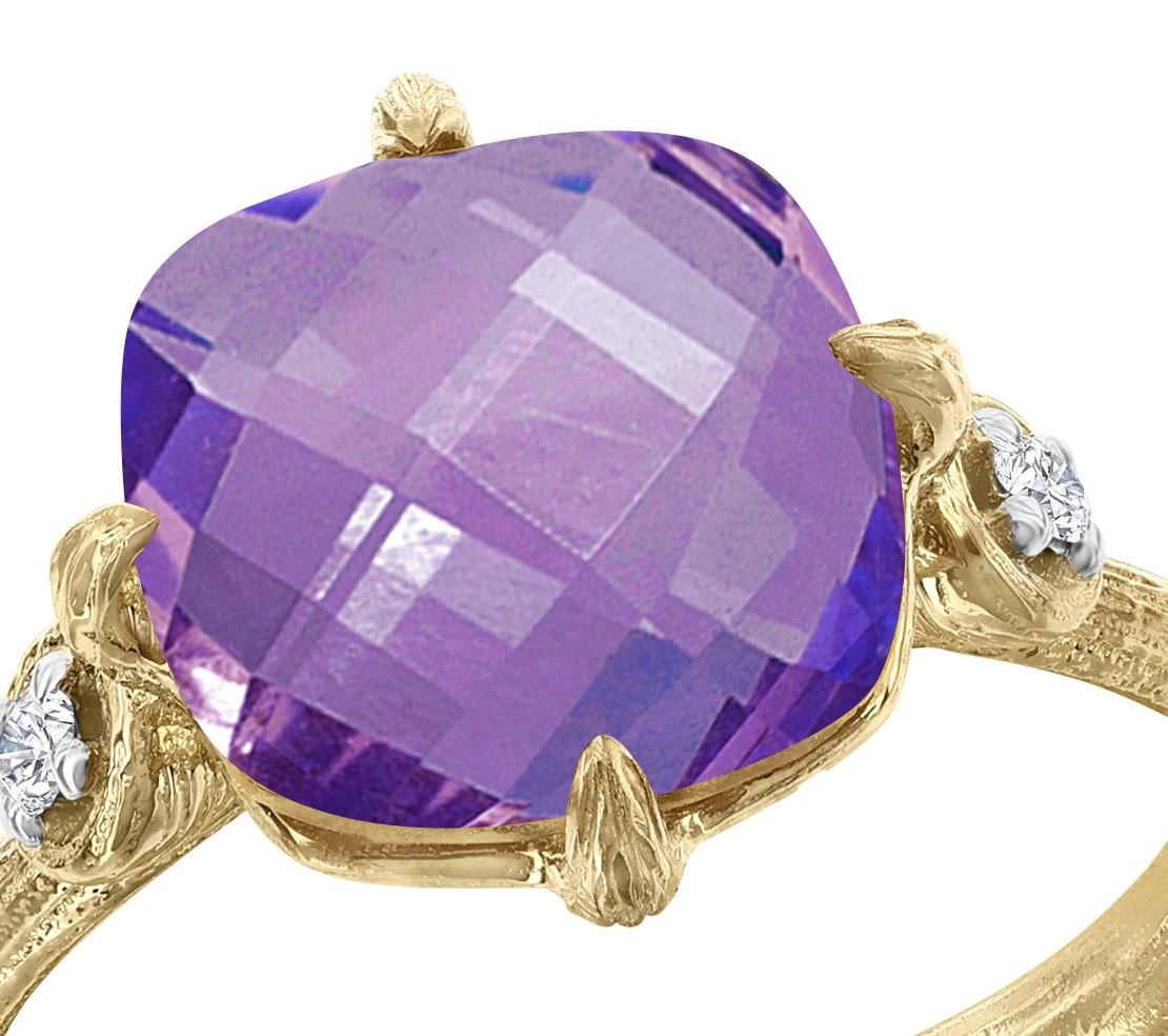 En venta: Oro de 14 quilates 0,05 ct. tw. Anillo de cóctel de diamantes y amatista de 3,5 quilates con piedras de color  4