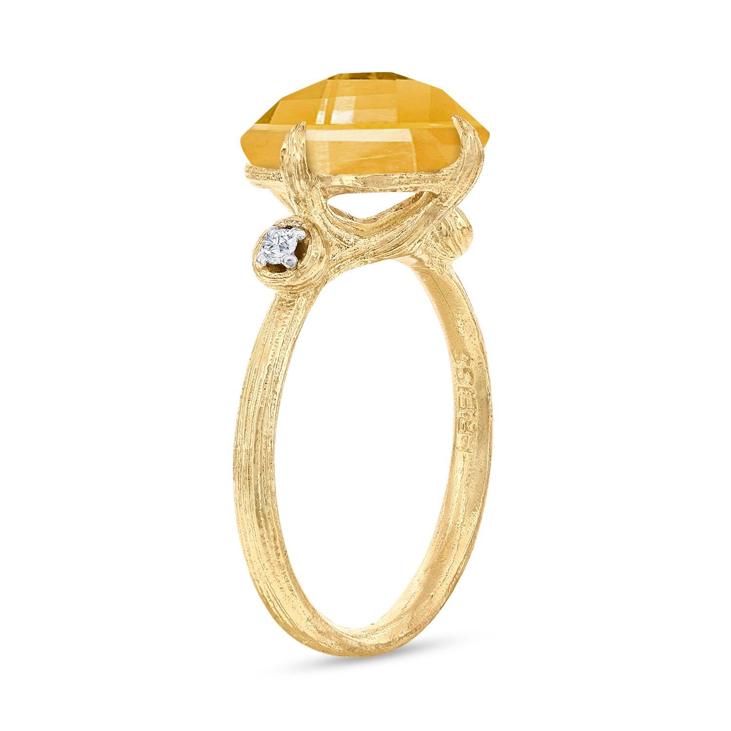En vente :  Or 14K 0,05 ct. tw. Bague cocktail diamant et citrine 3.5CT Color Stone 3