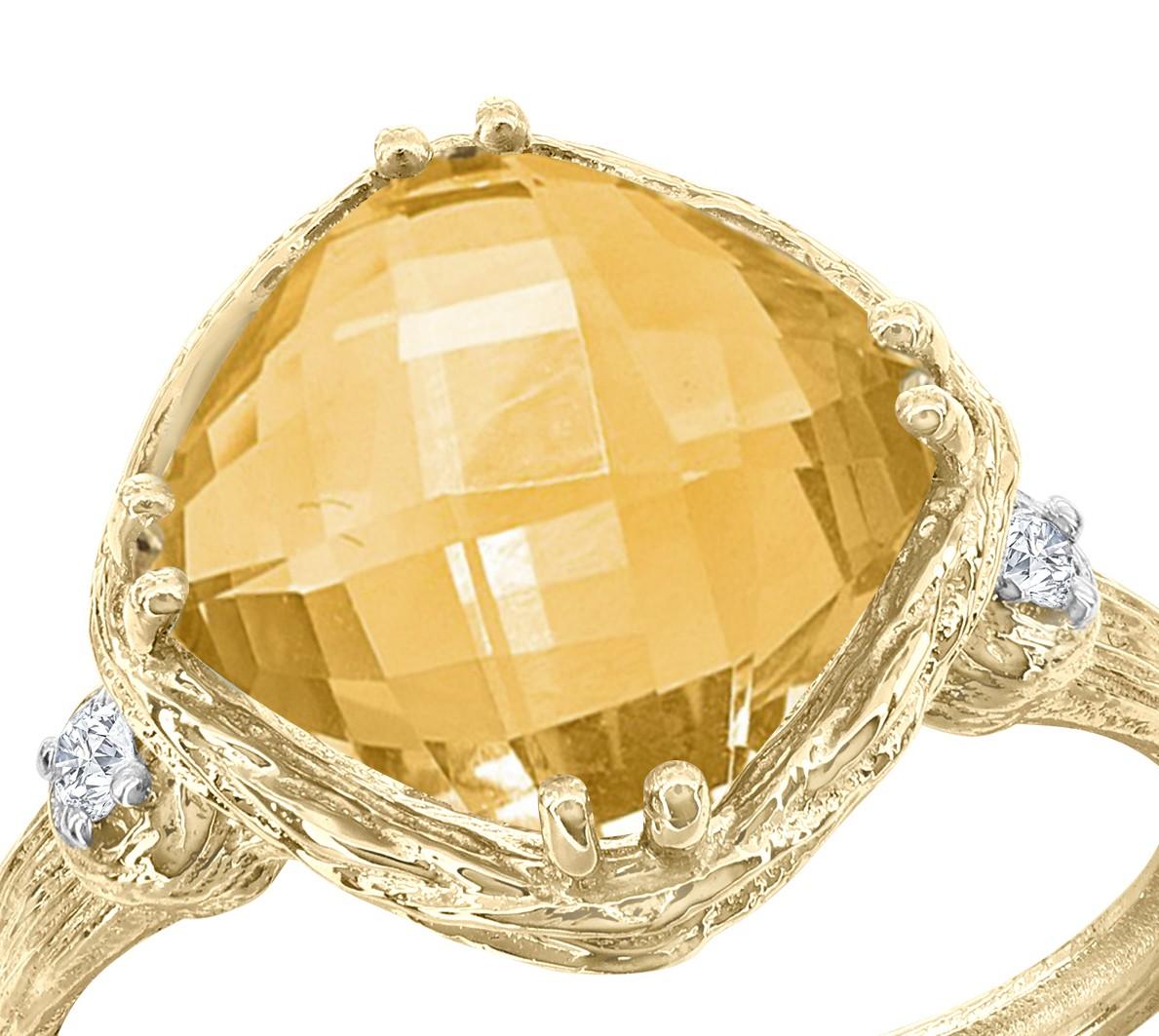 En vente :  Or 14K 0,05 ct. tw. Bague cocktail diamant et citrine 3.5CT Color Stone 4