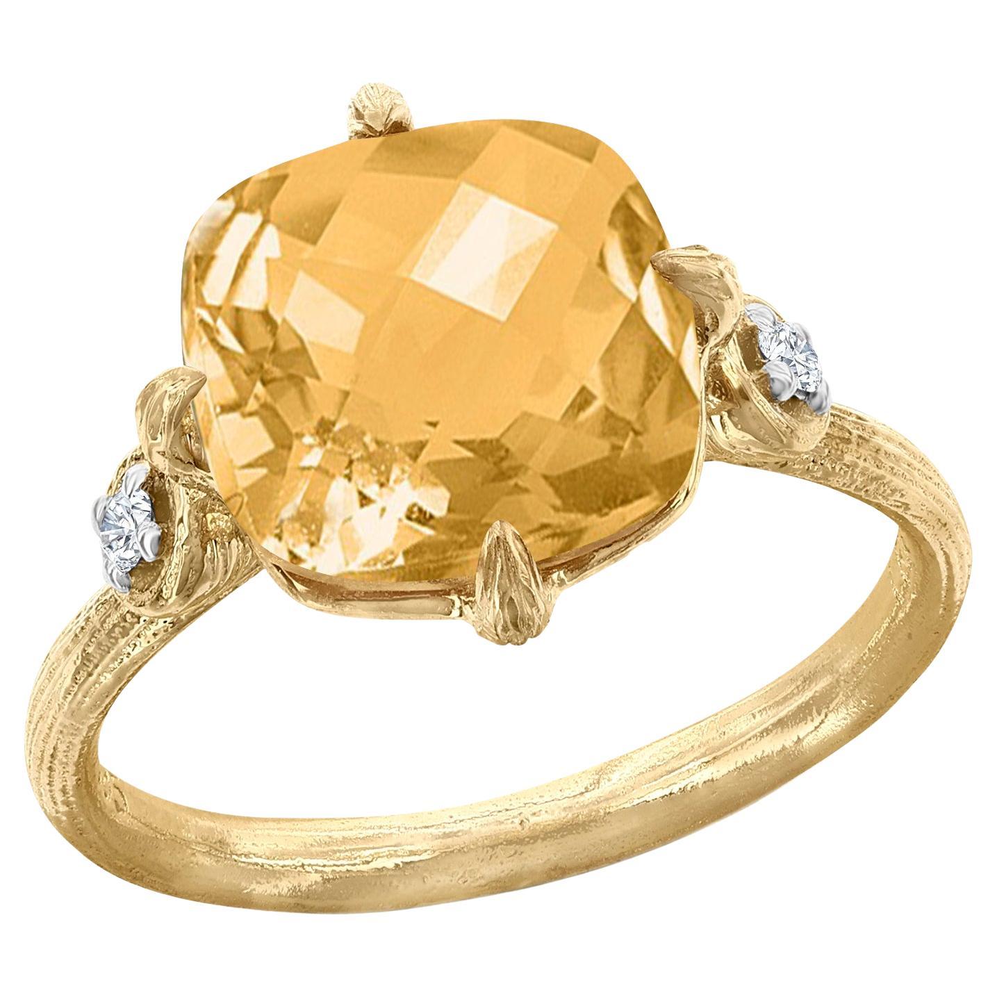 Or 14K 0,05 ct. tw. Bague cocktail diamant et citrine 3.5CT Color Stone