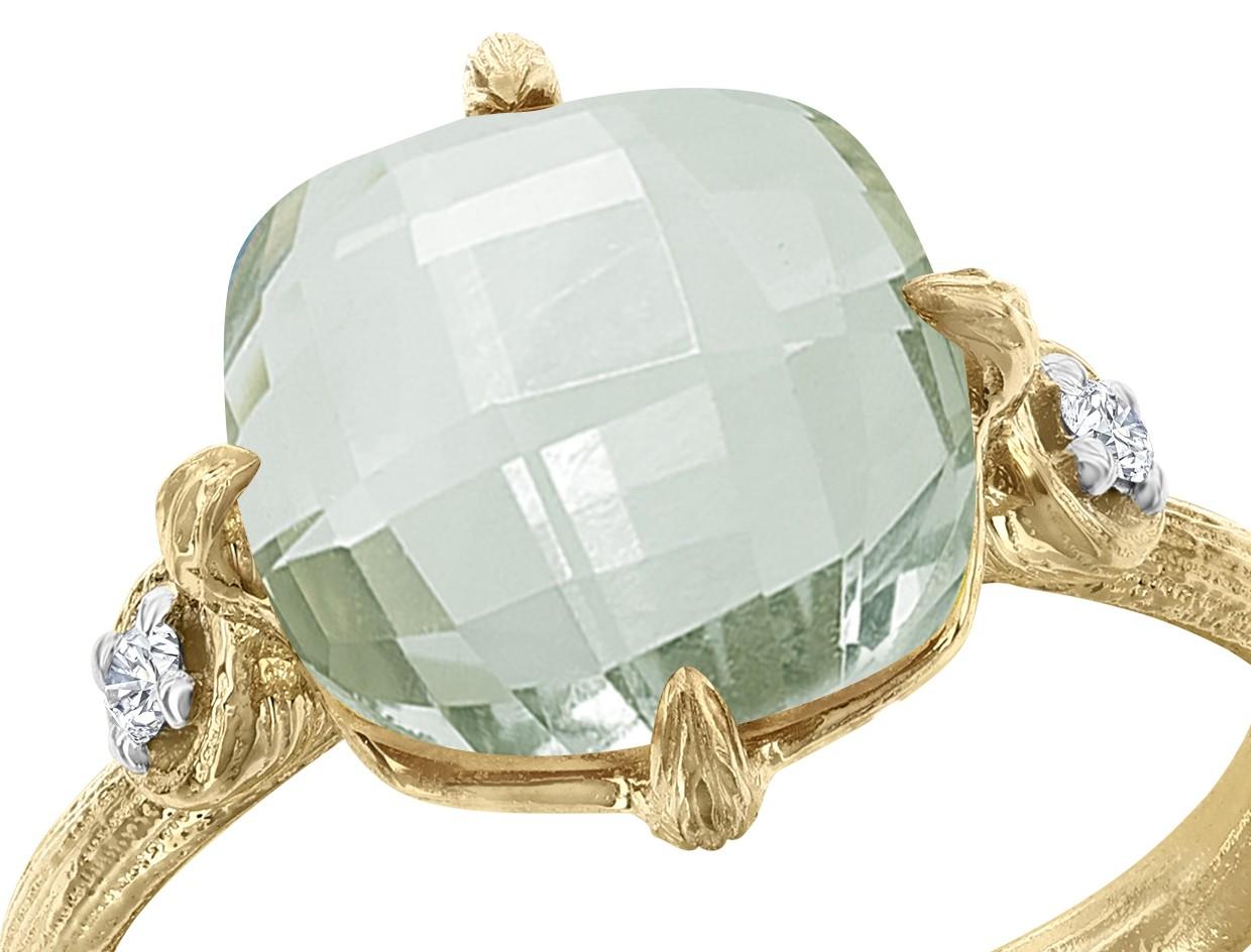 Im Angebot: 14K Gold 0,05 ct. tw. Diamant & 3,5 Karat grüner Amethyst Farbe Stein Cocktail Ring () 4