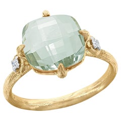 14K Gold 0.05 ct. tw. Diamond & 3.5CT Green Amethyst Color Stone Cocktail Ring