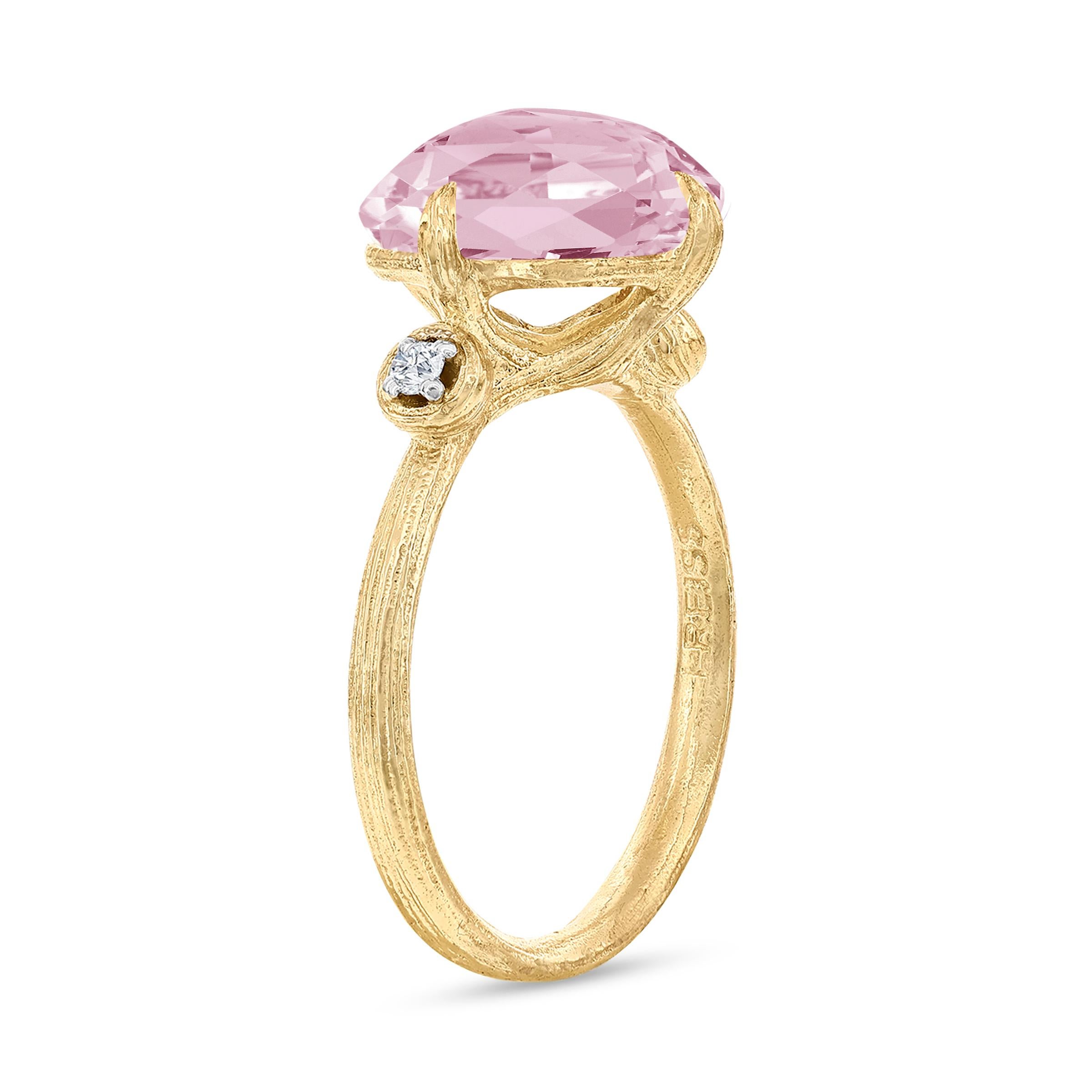Im Angebot: 14K Gold 0,05 ct. tw. Diamant & 3.5CT Rosenquarz  Cocktail-Ring () 2