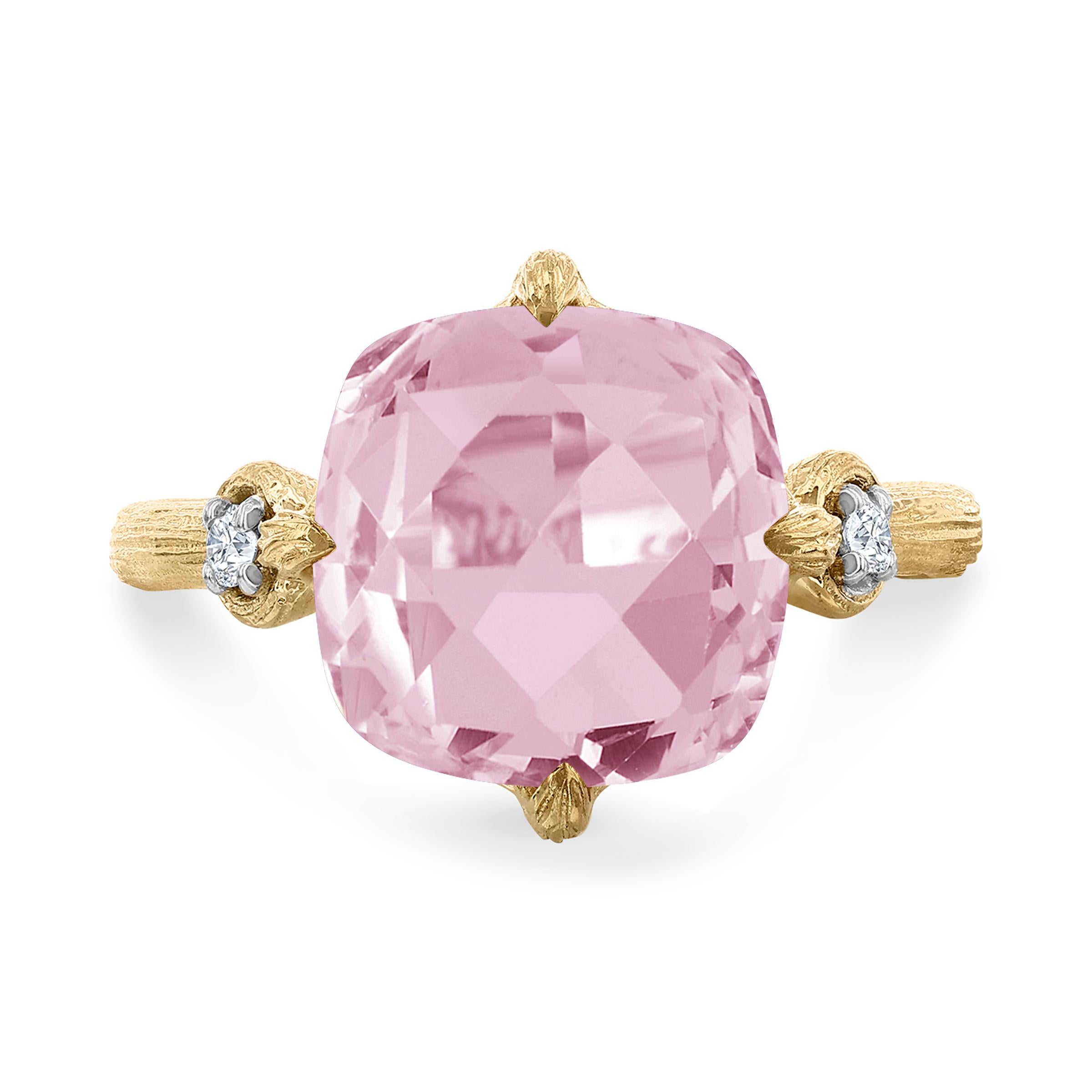 Im Angebot: 14K Gold 0,05 ct. tw. Diamant & 3.5CT Rosenquarz  Cocktail-Ring () 3