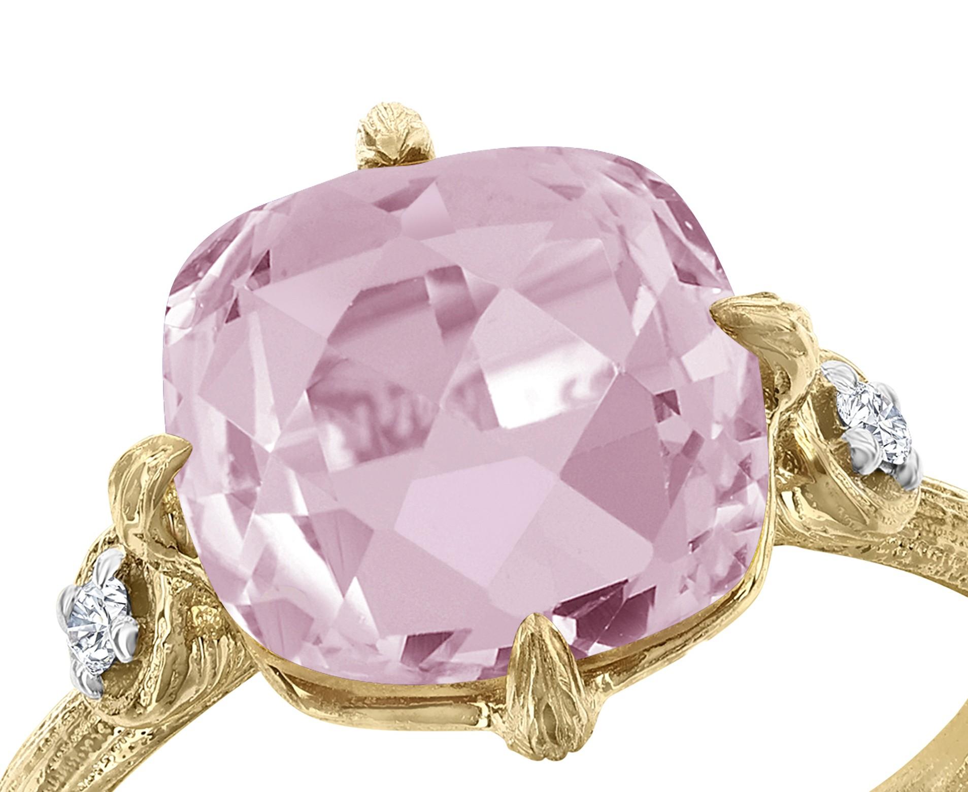 Im Angebot: 14K Gold 0,05 ct. tw. Diamant & 3.5CT Rosenquarz  Cocktail-Ring () 4