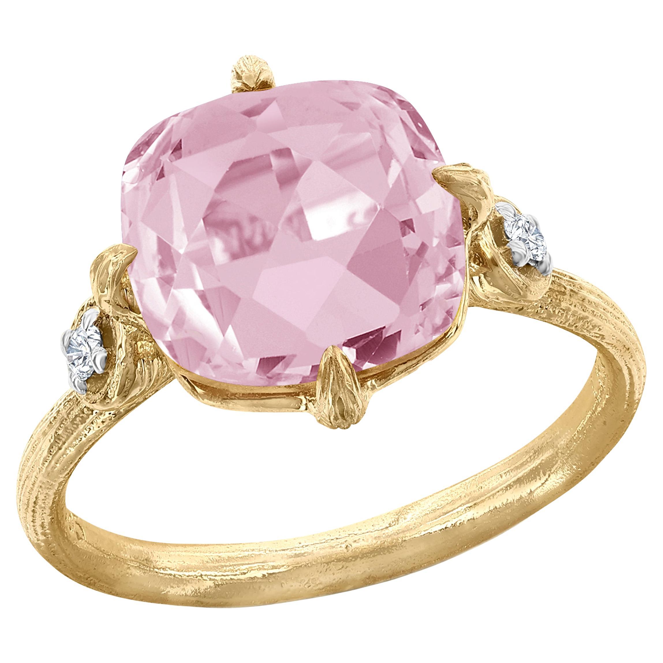 Im Angebot: 14K Gold 0,05 ct. tw. Diamant & 3.5CT Rosenquarz  Cocktail-Ring ()