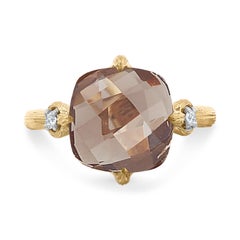 14K Gold 0.05 ct. tw. Diamond & 3.5CT Smokey Topaz Color Stone Cocktail Ring