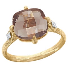 14K Gold 0.05 ct. tw. Diamond & 3.5CT Smokey Topaz Color Stone Cocktail Ring