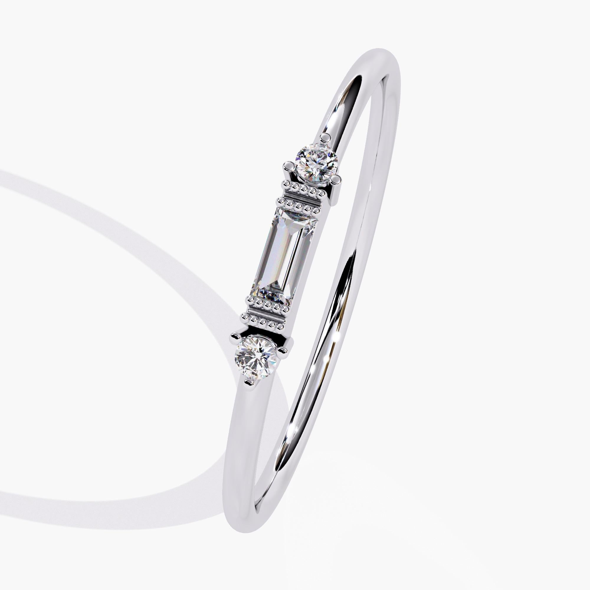 Donna Oro 14K 0,05 Ctw Anello con diamante naturale baguette SI GH in vendita