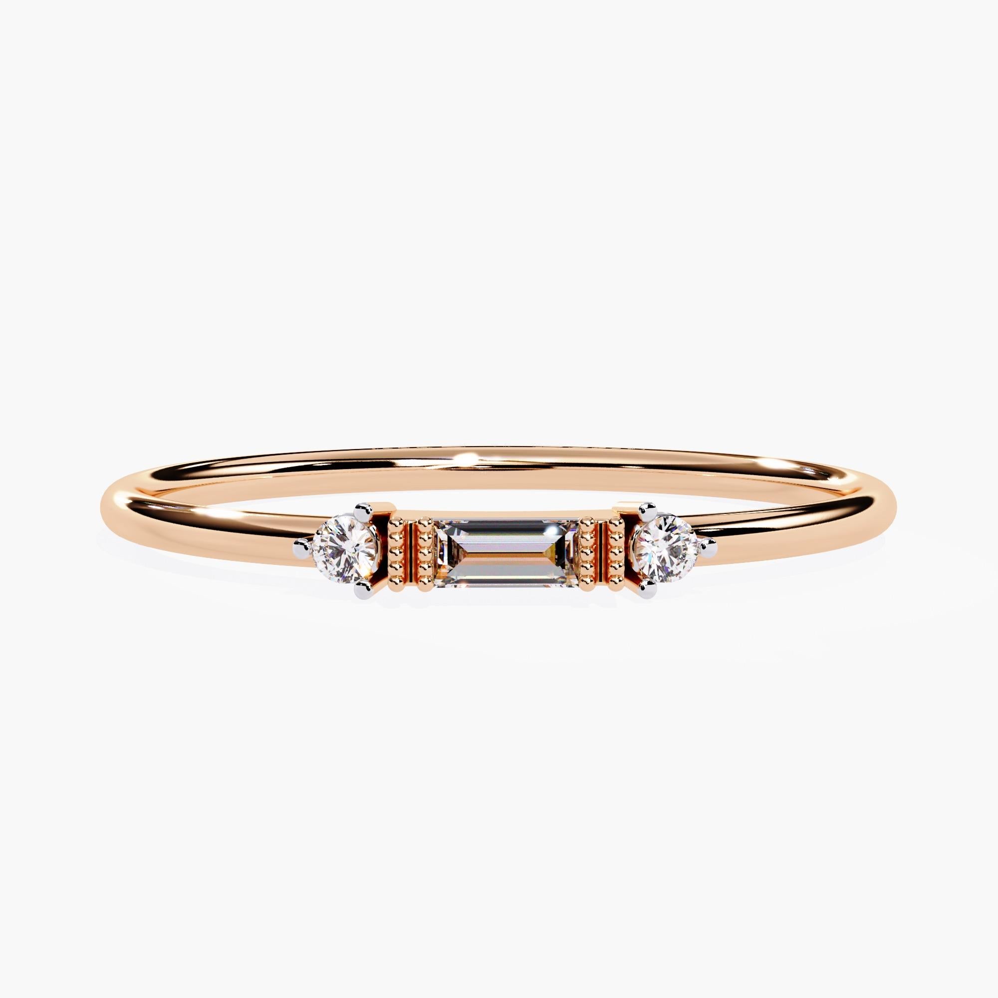 Oro 14K 0,05 Ctw Anello con diamante naturale baguette SI GH in vendita 2