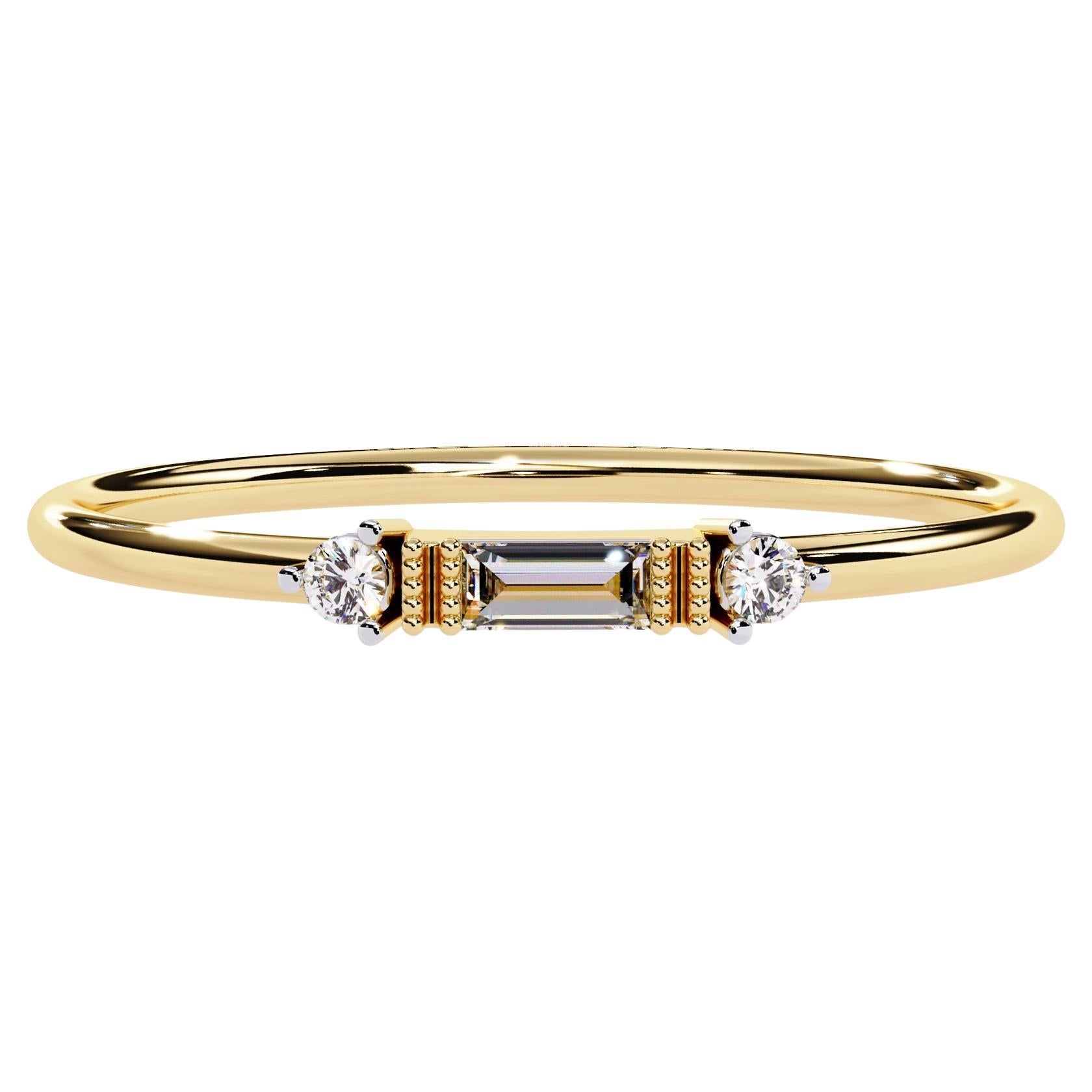 14K Gold 0.05 Ctw Dainty Baguette Natural Diamond Ring SI GH