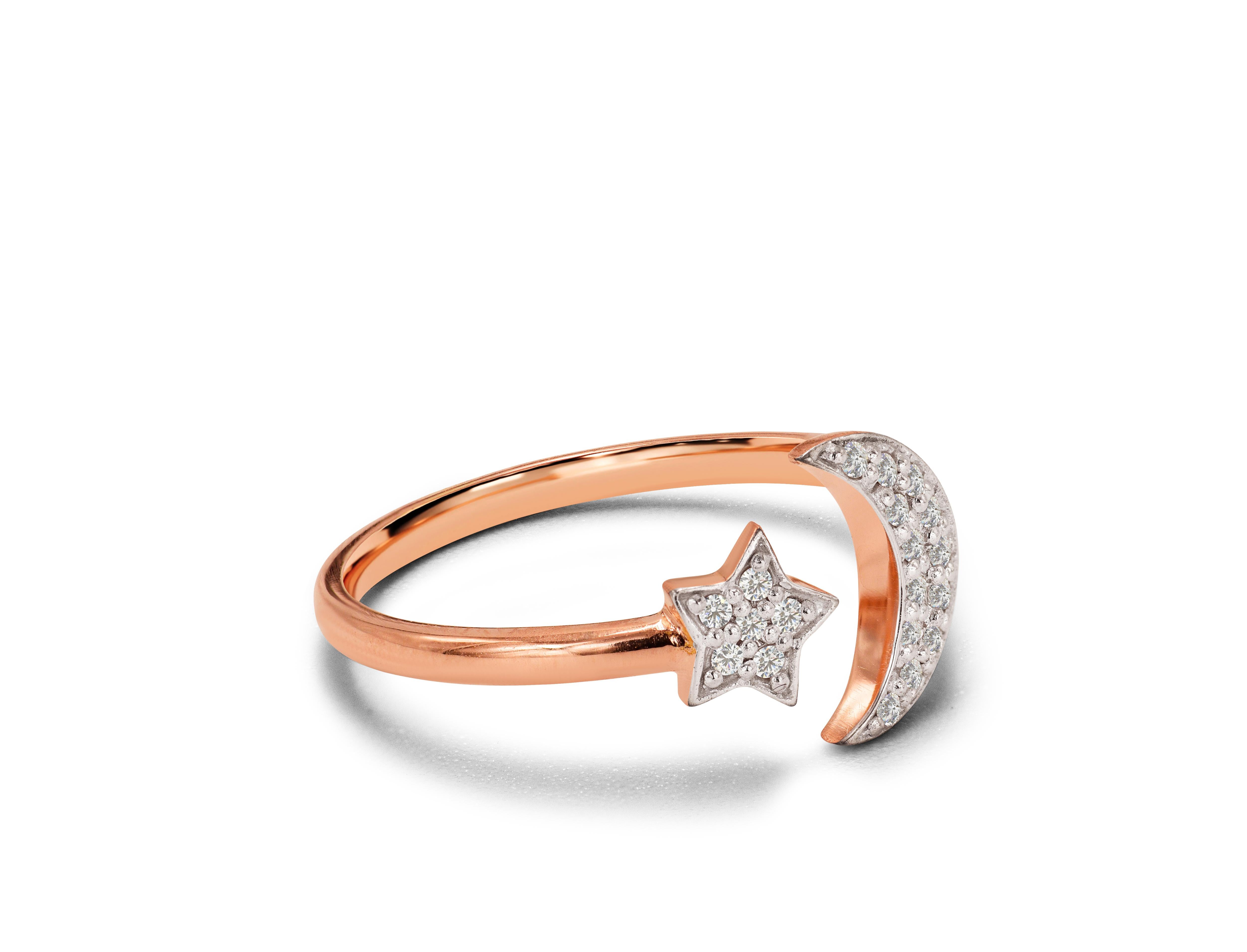 For Sale:  14k Gold 0.06 Carat diamond Moon and Star Ring  3