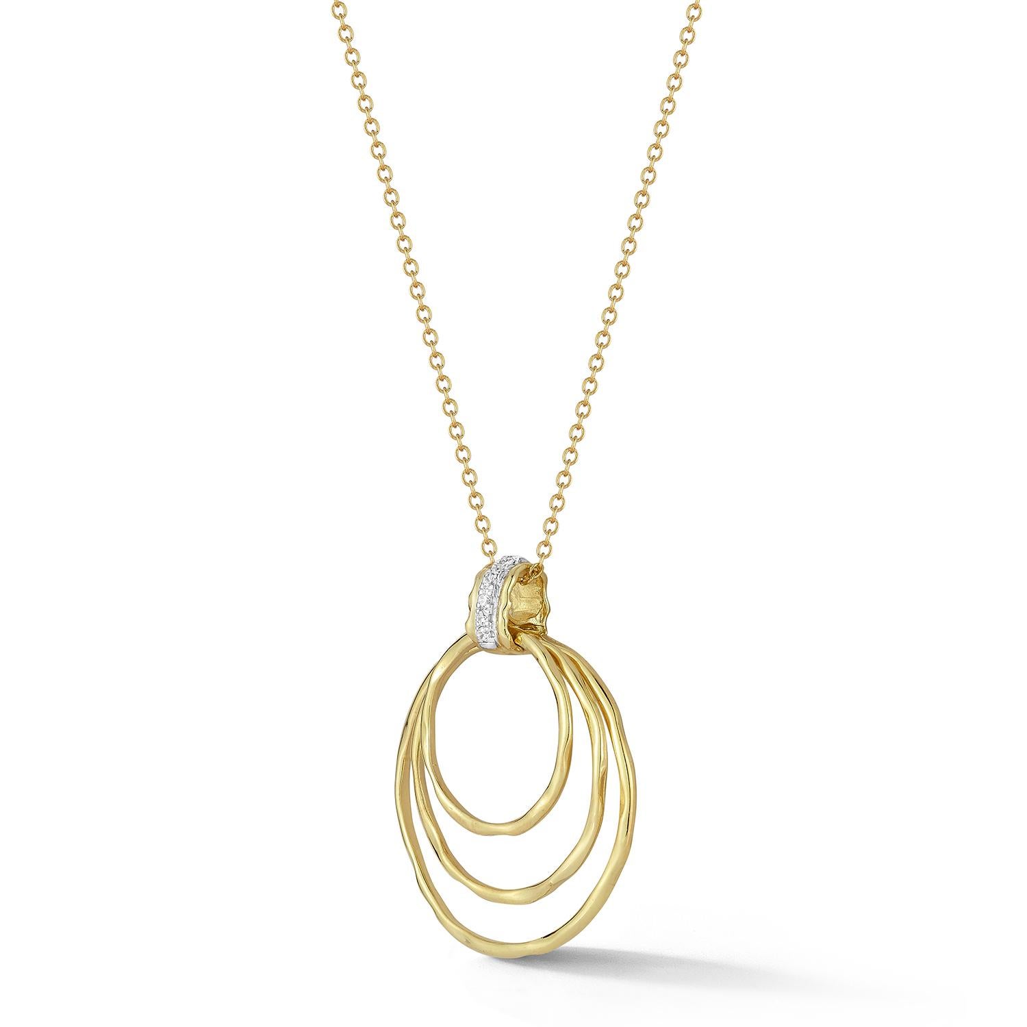 14 Karat Yellow Gold Matte-Finished Cascading Circles Pendant, Accented With 0.06 Carats Of Pave Set Diamonds, Sliding On A 16