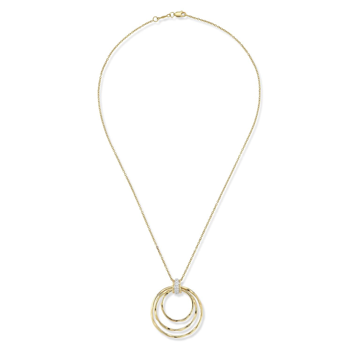 Round Cut 14K Gold 0.06 ct. tw. Cascading Circles Pendant Necklace For Sale