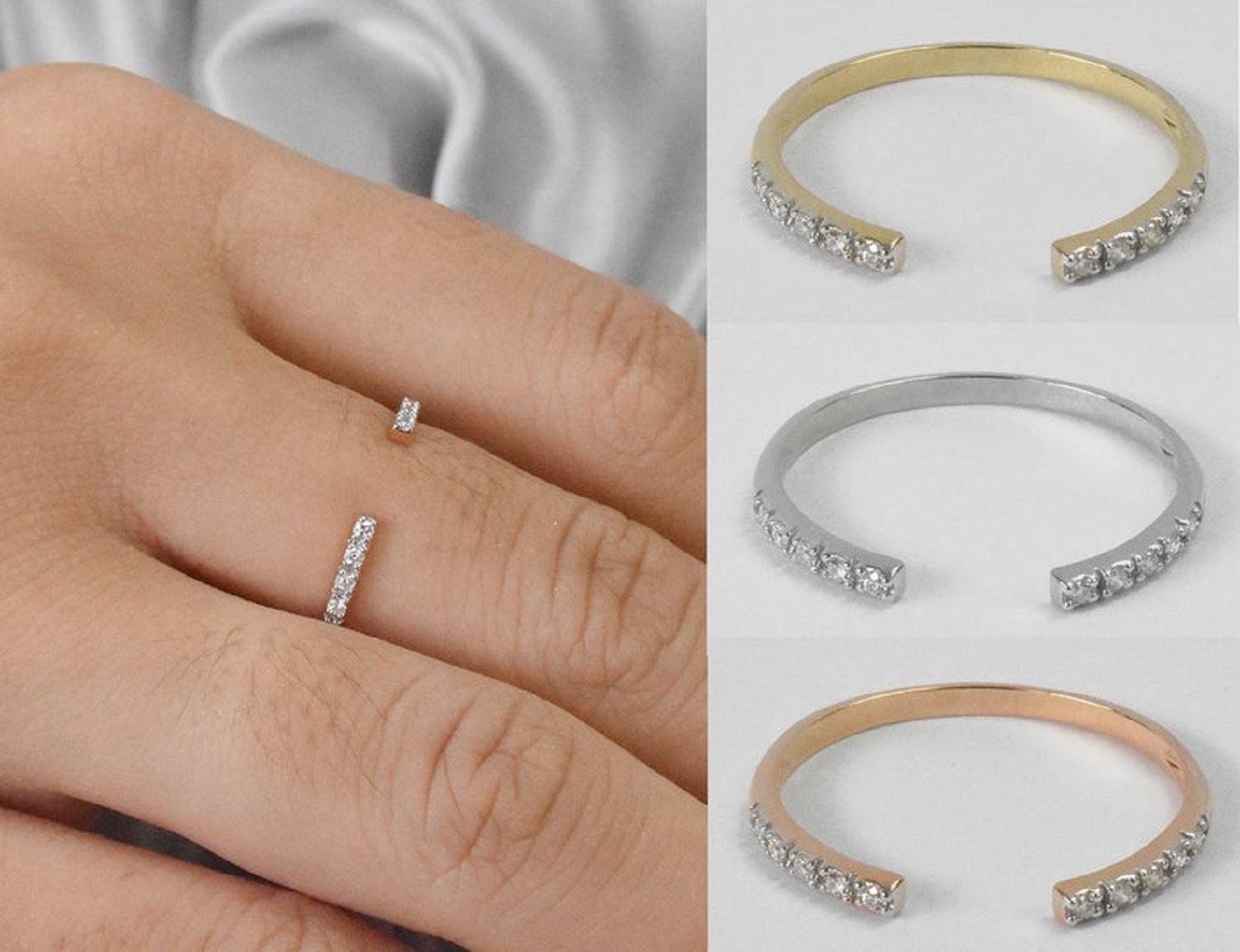 For Sale:  14K Gold 0.07 Carat Diamond Open stacking ring Ring  5