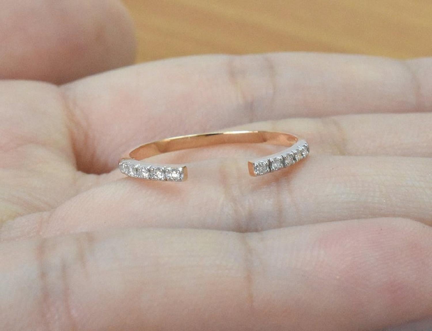 For Sale:  14K Gold 0.07 Carat Diamond Open stacking ring Ring  8