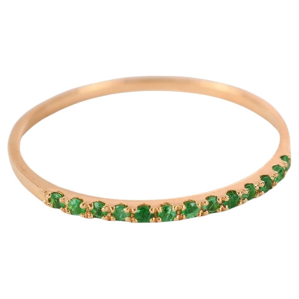 For Sale:  14k Gold 0.07 Carat Emerald Half Eternity Ring