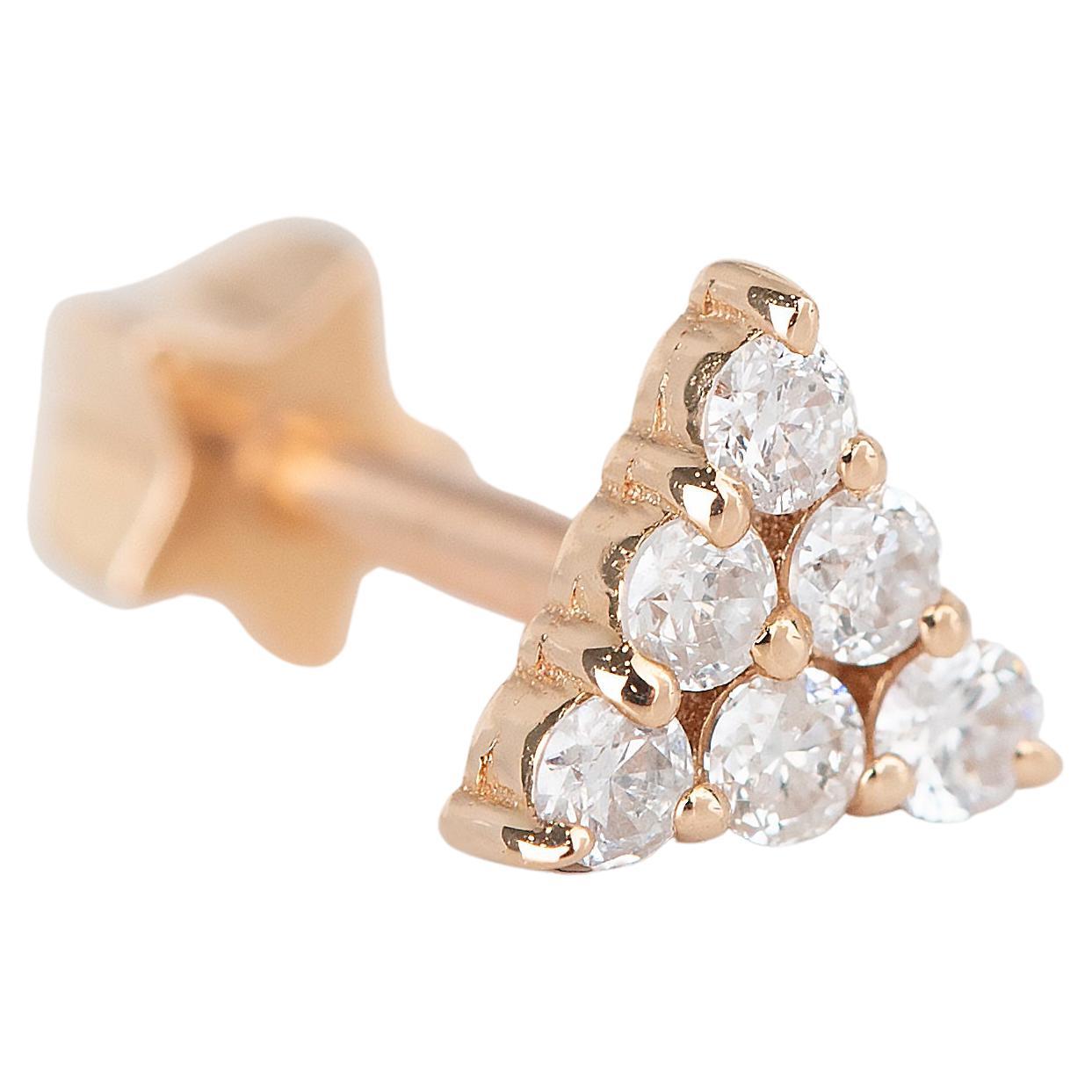 14K Gold 0.07 Ct Diamond Triangle Piercing Gold 0.07 Ct Diamond Trigon Earring For Sale