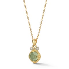 14K Gold 0.07 ct. tw. & 1.75CT Green Amethyst Color Stone Pendant
