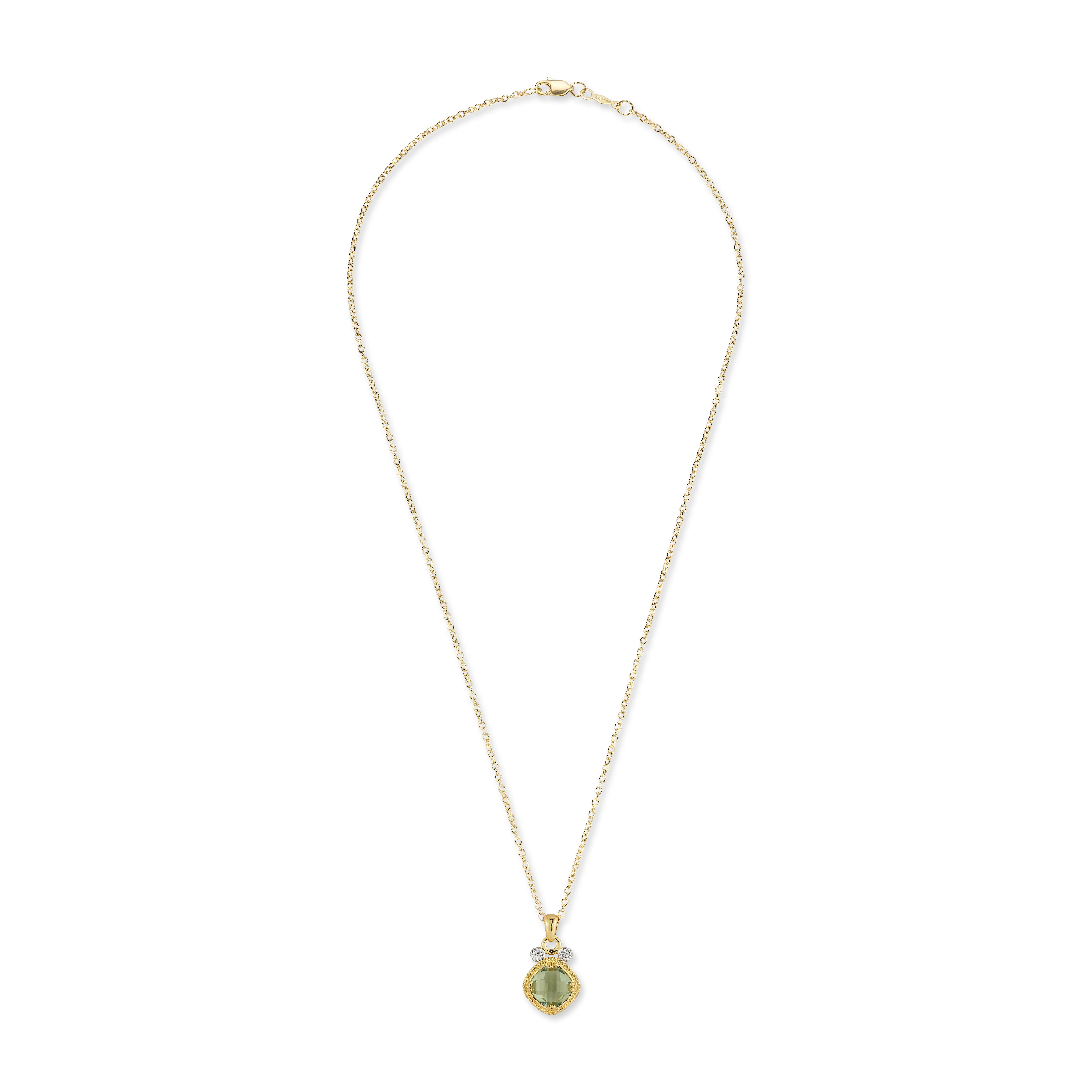 Taglio cuscino Ciondolo in oro 14K da 0,07 ct. tw. e 1,75 ct. di ametista verde A. Stone in vendita