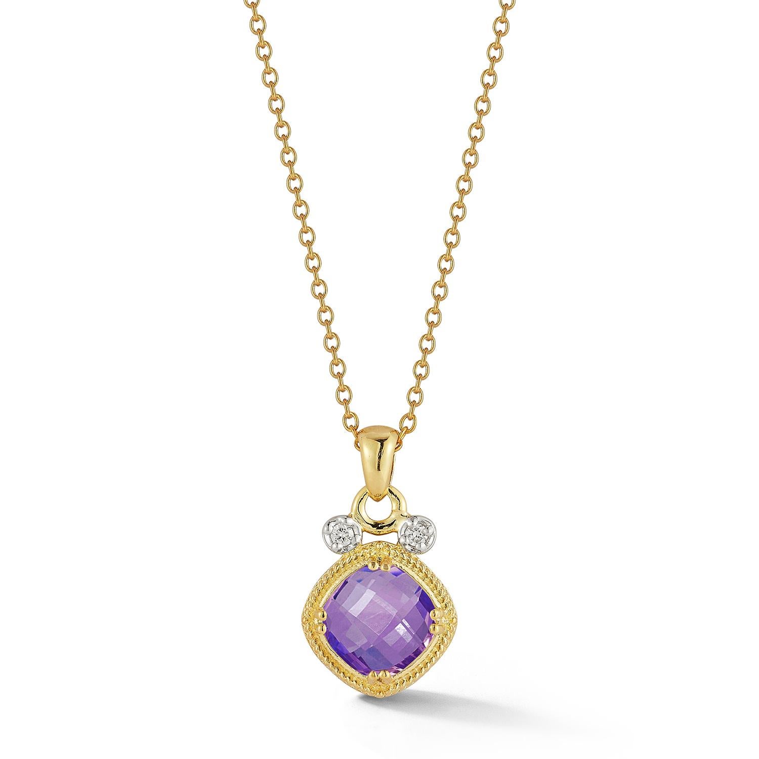 14K Gold 0.07 ct. tw. & 2.0CT Amethyst Color Stone Pendant In New Condition For Sale In Great Neck, NY