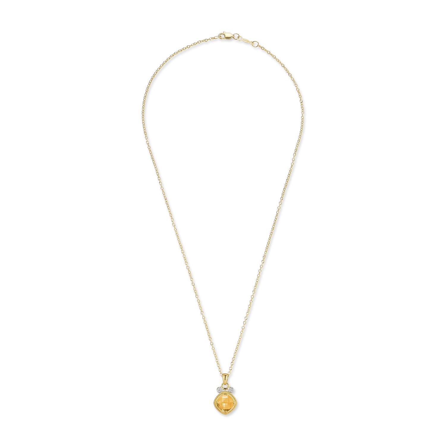 Round Cut 14K Gold 0.07 ct. tw. & 2.0CT Citrine Color Stone Pendant For Sale