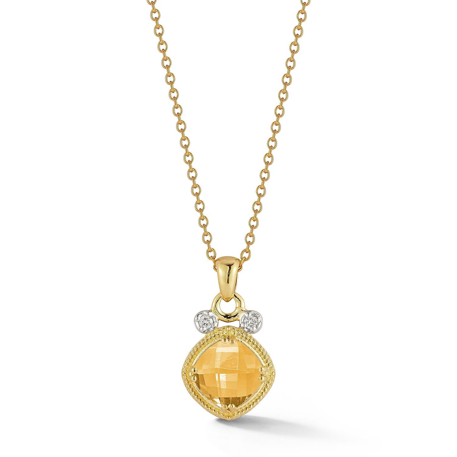 14K Gold 0.07 ct. tw. & 2.0CT Citrine Color Stone Pendant In New Condition For Sale In Great Neck, NY
