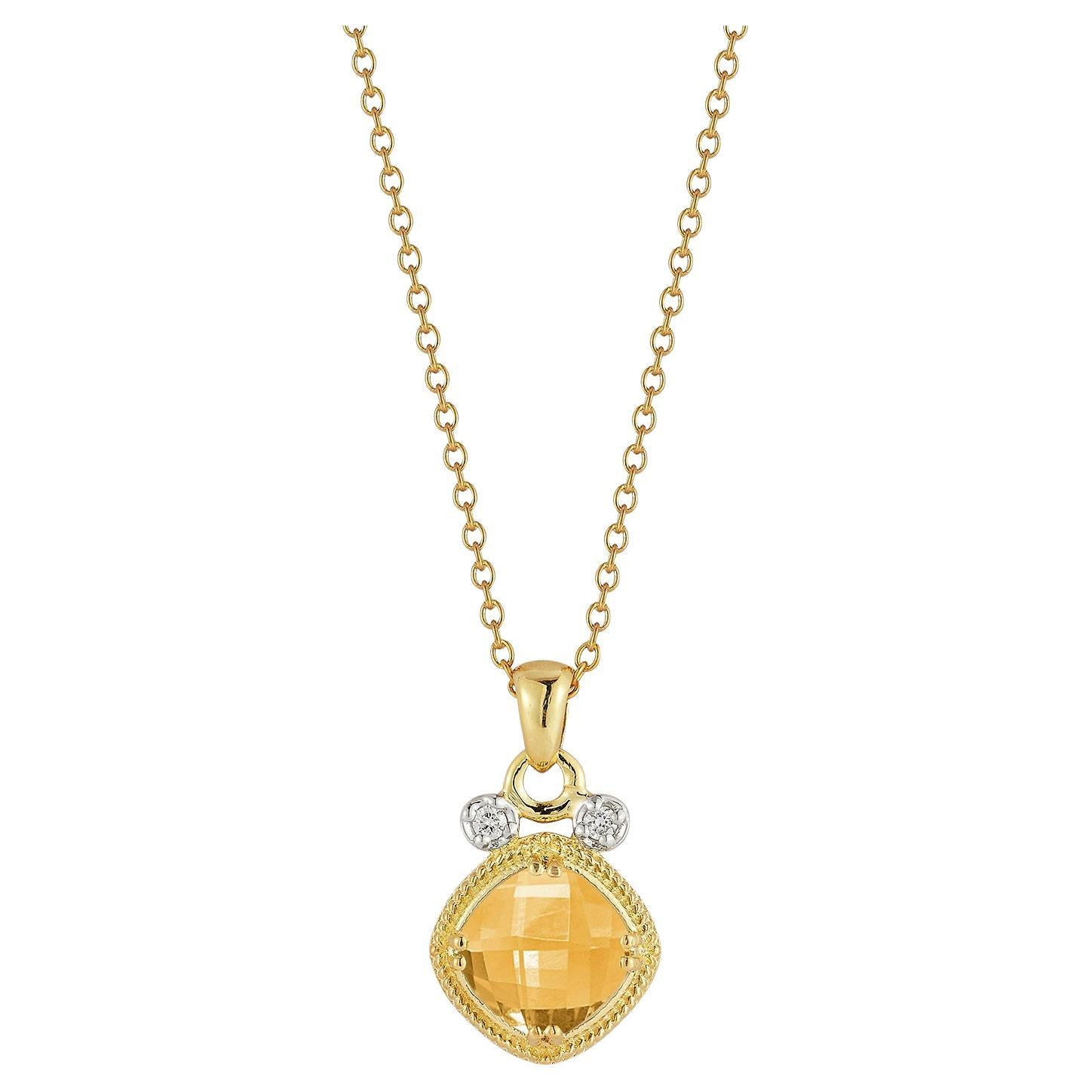 14K Gold 0.07 ct. tw. & 2.0CT Citrine Color Stone Pendant For Sale