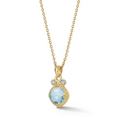 14K Gold 0.07 ct. tw. & 2.5CT Blue Topaz Color Stone Pendant