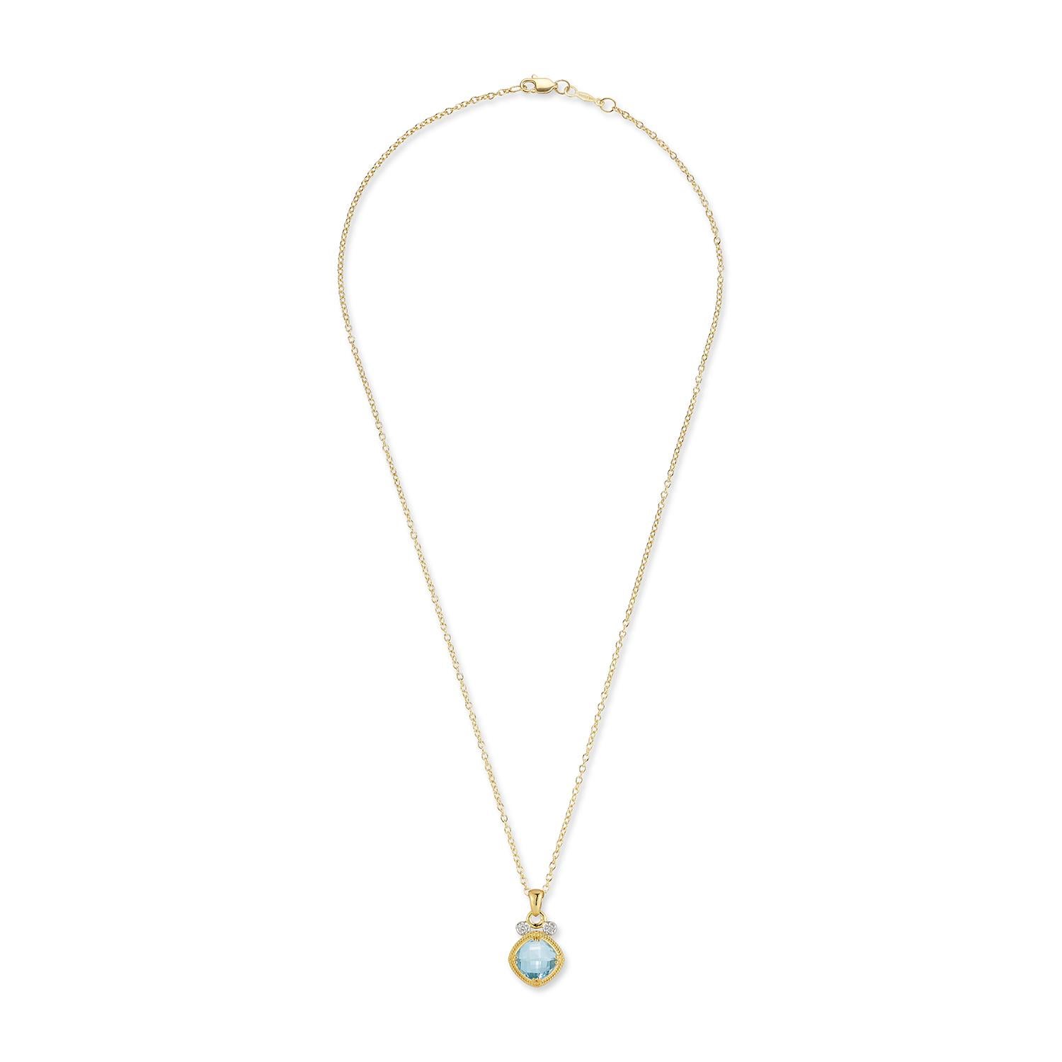 Taglio cuscino Ciondolo con pietra colorata in oro 14K da 0,07 ct. tw. e 2,5 ct. di Topazio Blu in vendita