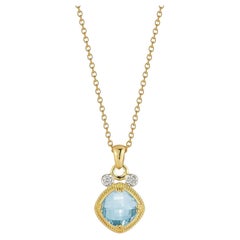 14K Gold 0.07 ct. tw. & 2.5CT Blue Topaz Color Stone Pendant