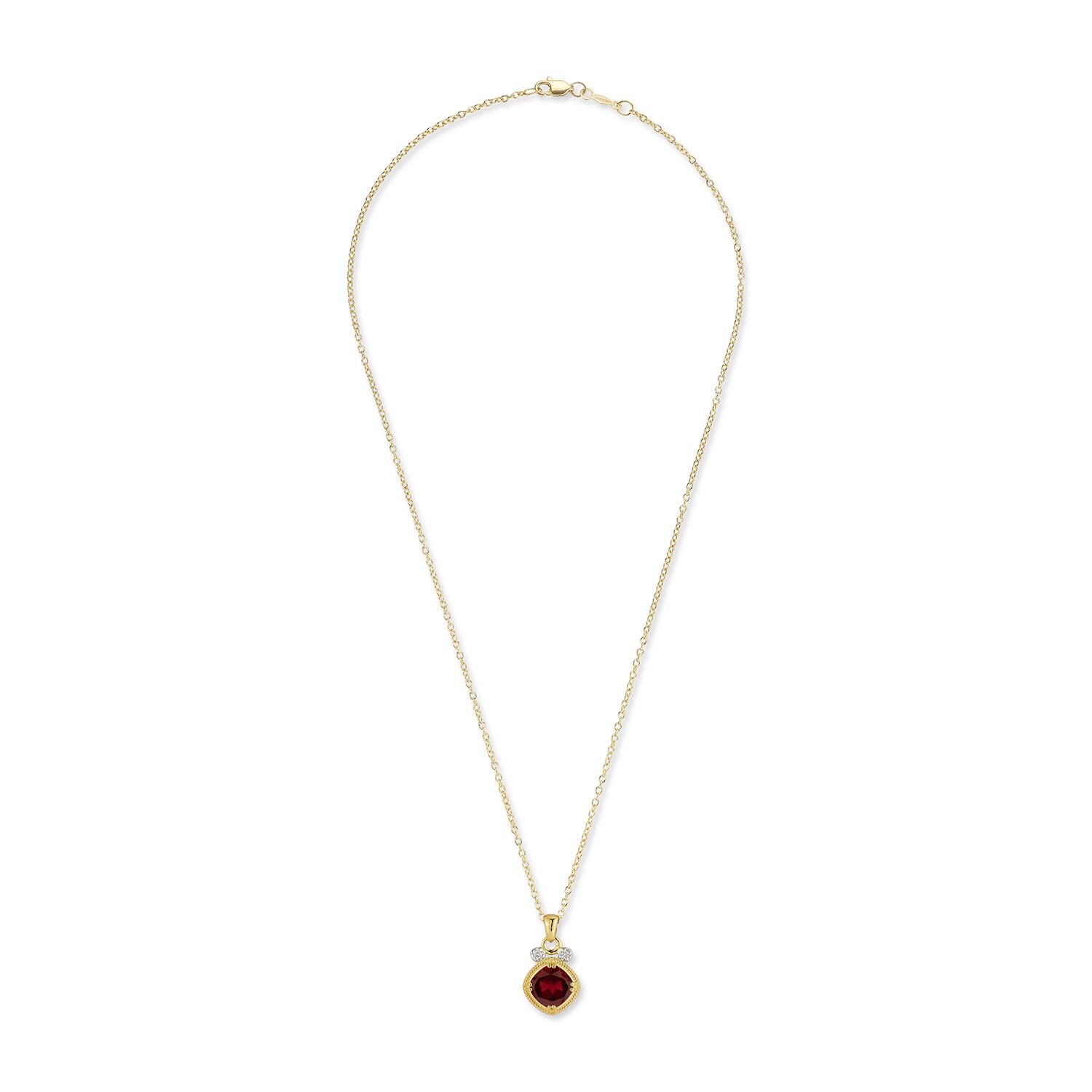 Cushion Cut 14K Gold 0.07 ct. tw. & 2.9CT Garnet Color Stone Pendant For Sale