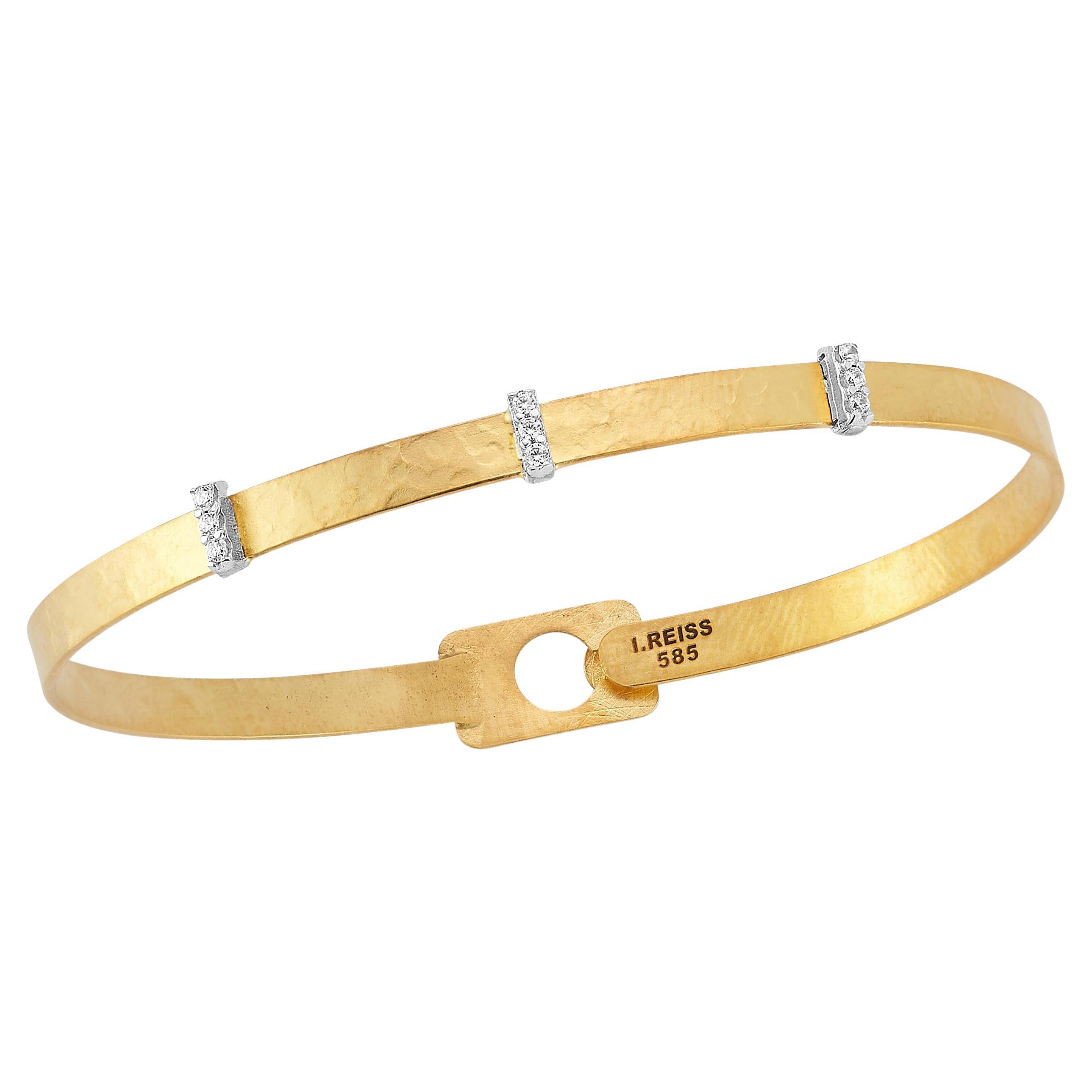 14K Gold 0.07 ct. tw. 4mm Hammered Bangle Bracelet