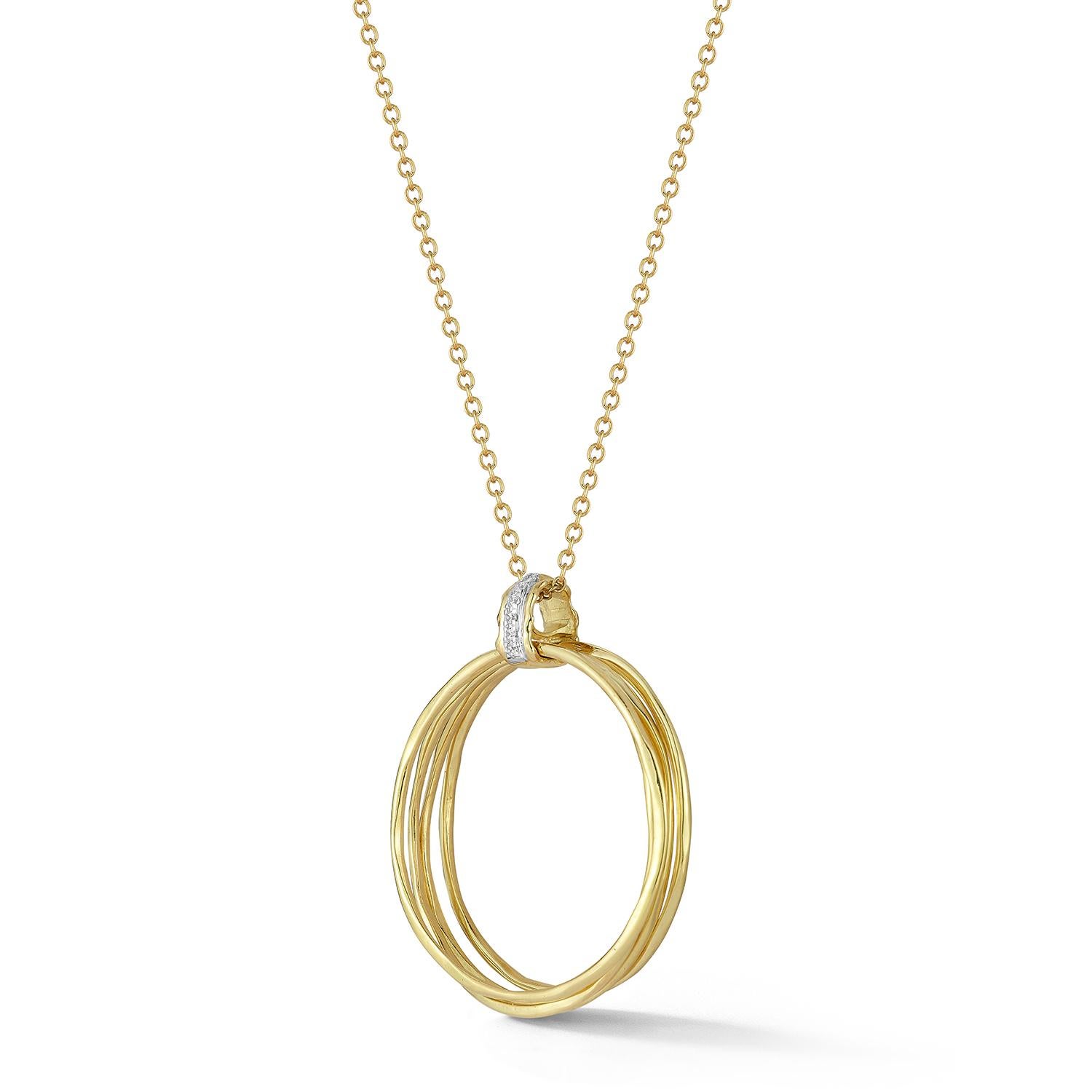 14 Karat Gelbgold Polnisch-Finished Interlocking Circles Anhänger akzentuiert mit 0,08 Karat Pave Set Diamanten Gleiten auf einem 16 Rolo Kette
