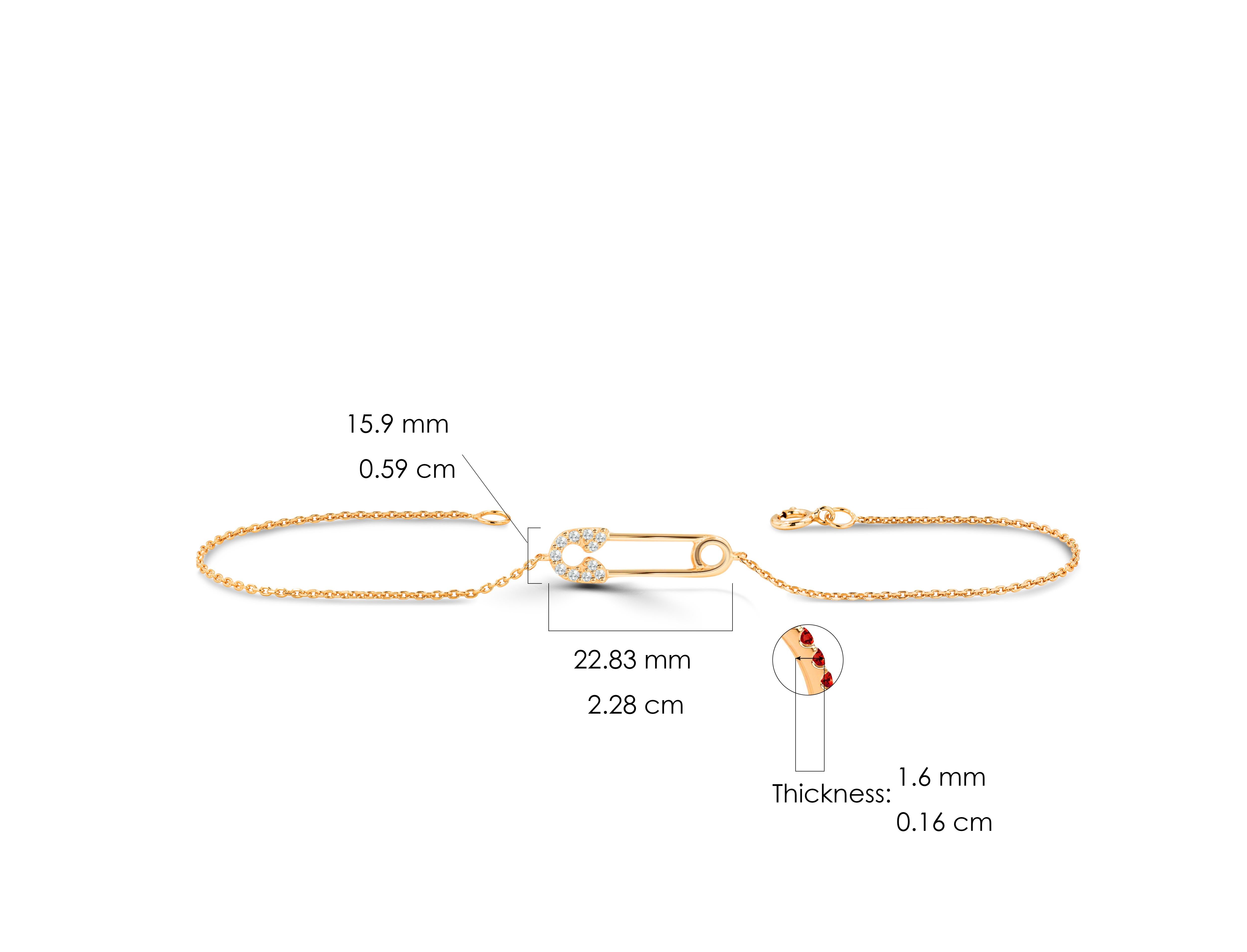 14K Gold 0.09 Ct Diamond Safety Pin Minimalist bracelet For Sale 3