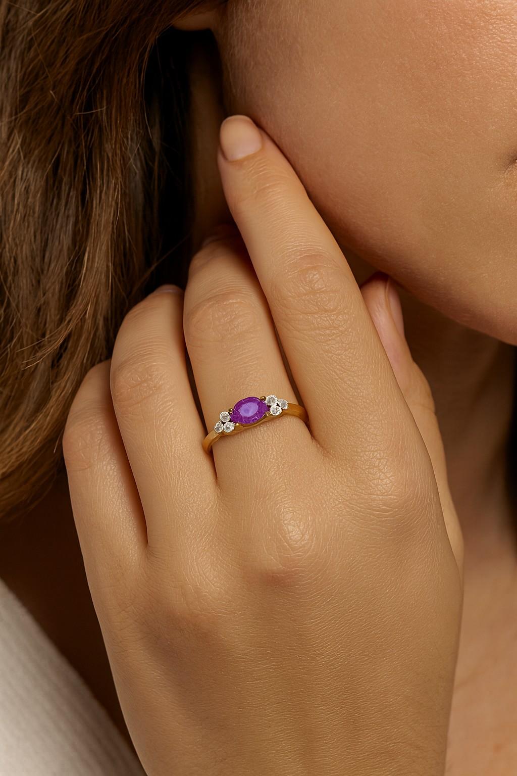 in vendita:  Oro 14K 0,09 ct. tw. Anello cocktail con diamante e ametista da 1.14 carati 5