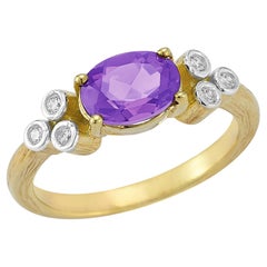 Oro 14K 0,09 ct. tw. Anello cocktail con diamante e ametista da 1.14 carati